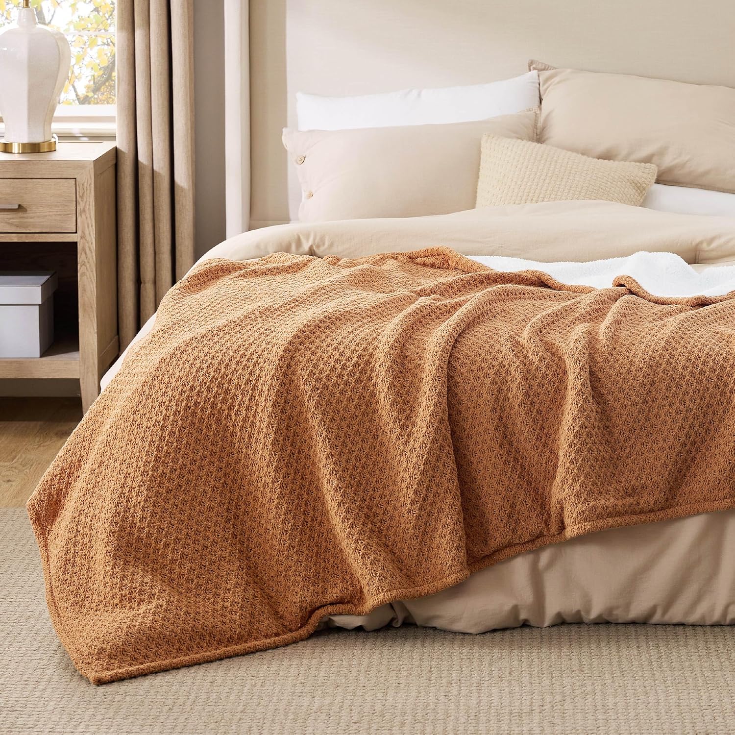 Bedsure Knit Sherpa Reversible Throw Blanket-Grid