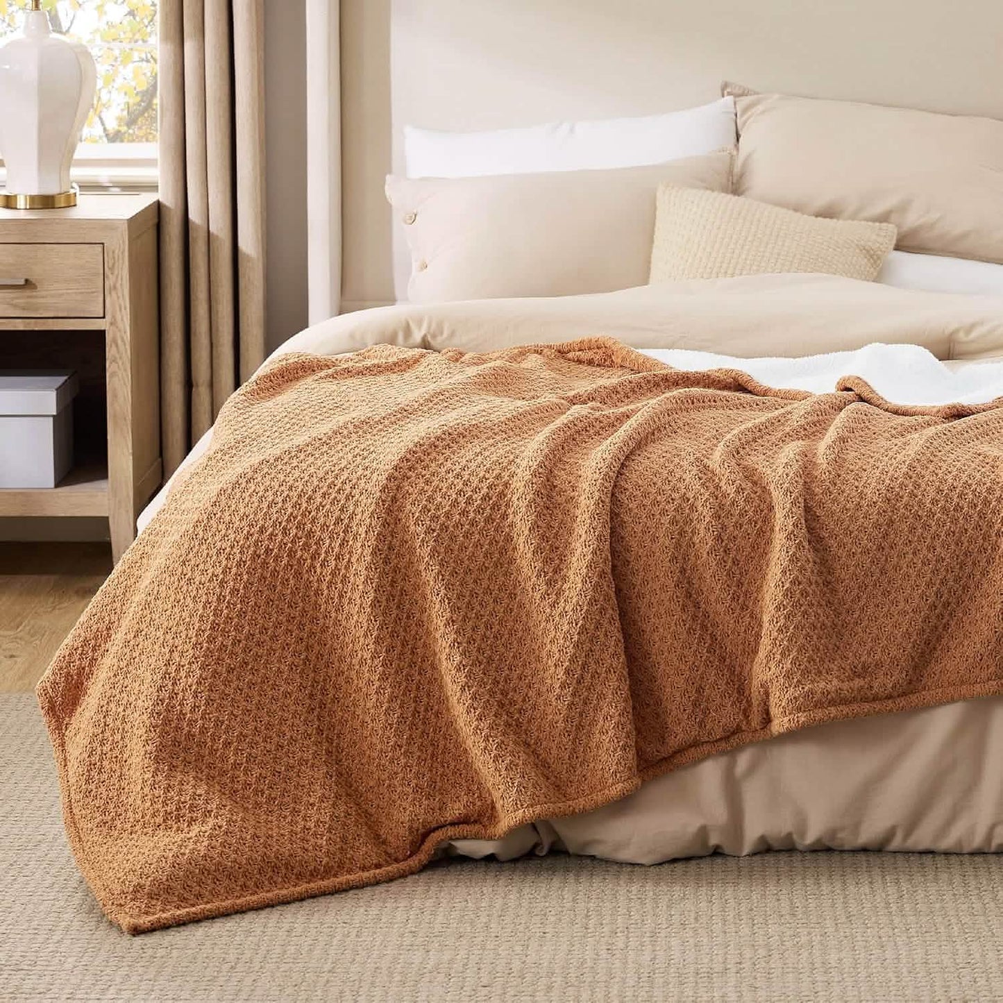Knit Sherpa Reversible Throw Blanket-Grid