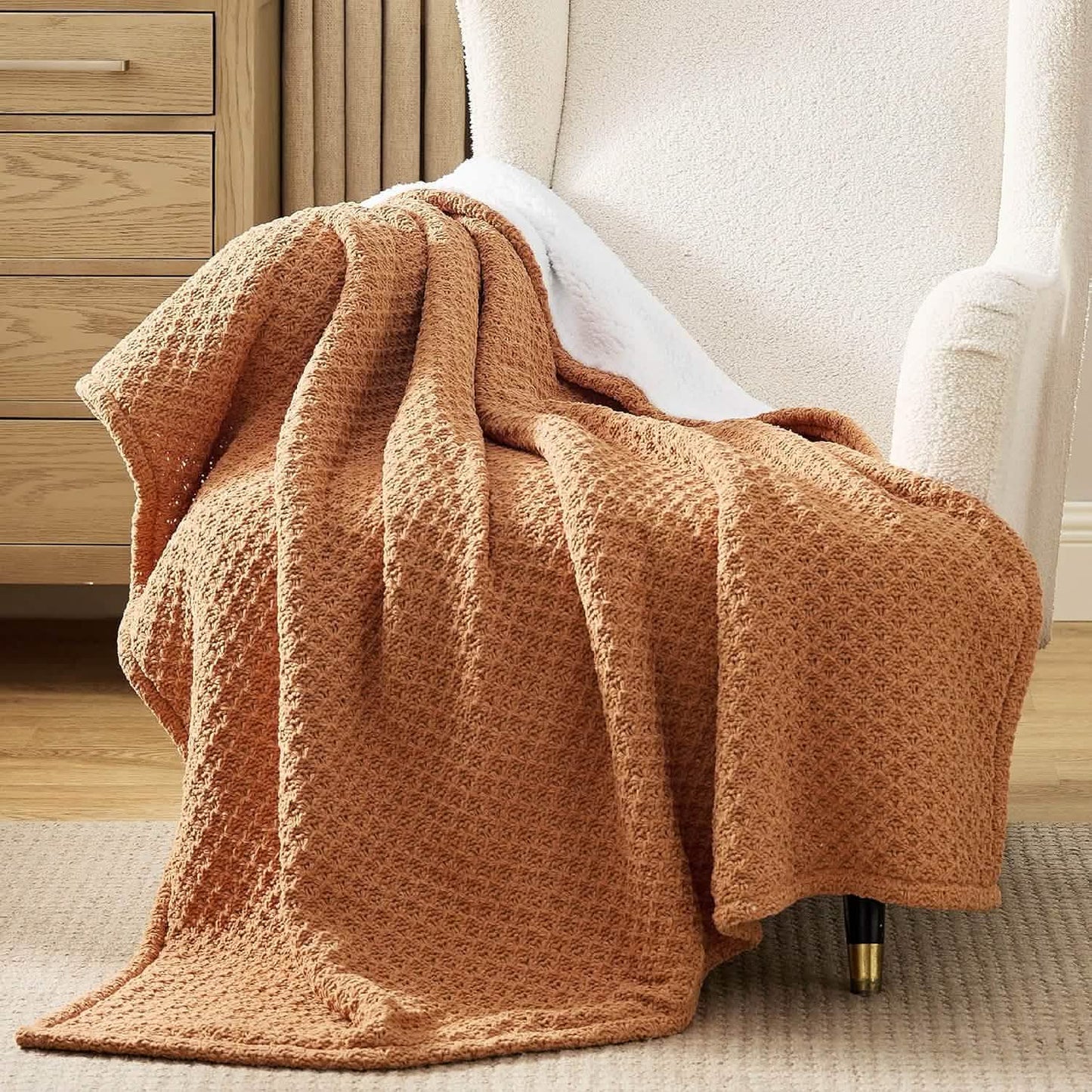 Knit Sherpa Reversible Throw Blanket-Grid