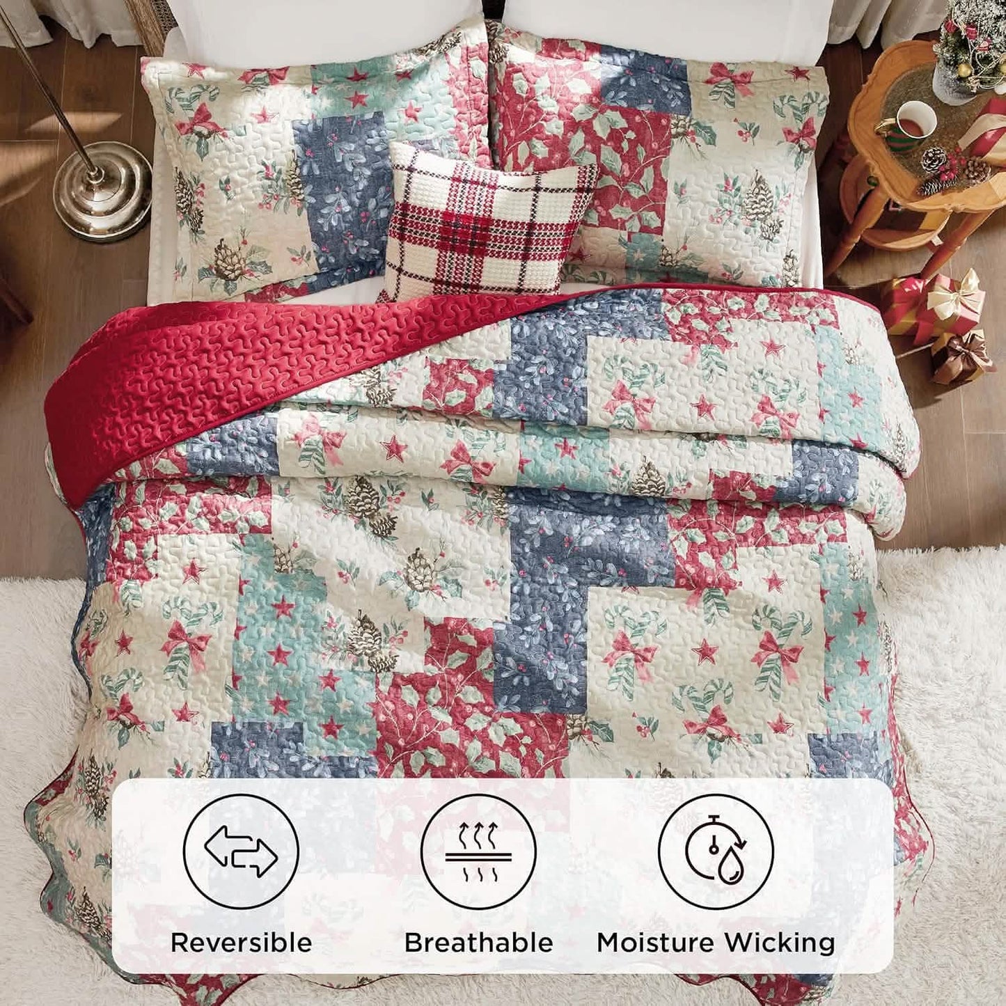 Christmas Modern Patchwork Quilt Set Plant