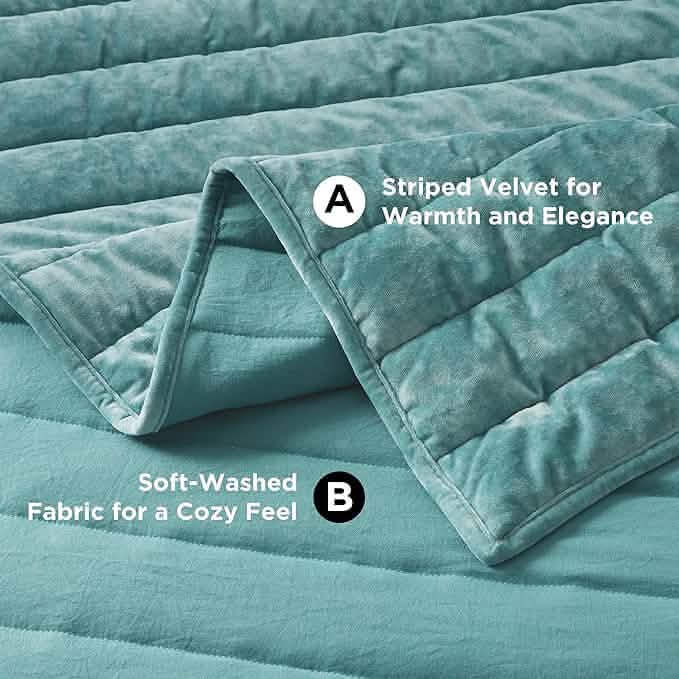 Grace Striped Velvet Quilt Set