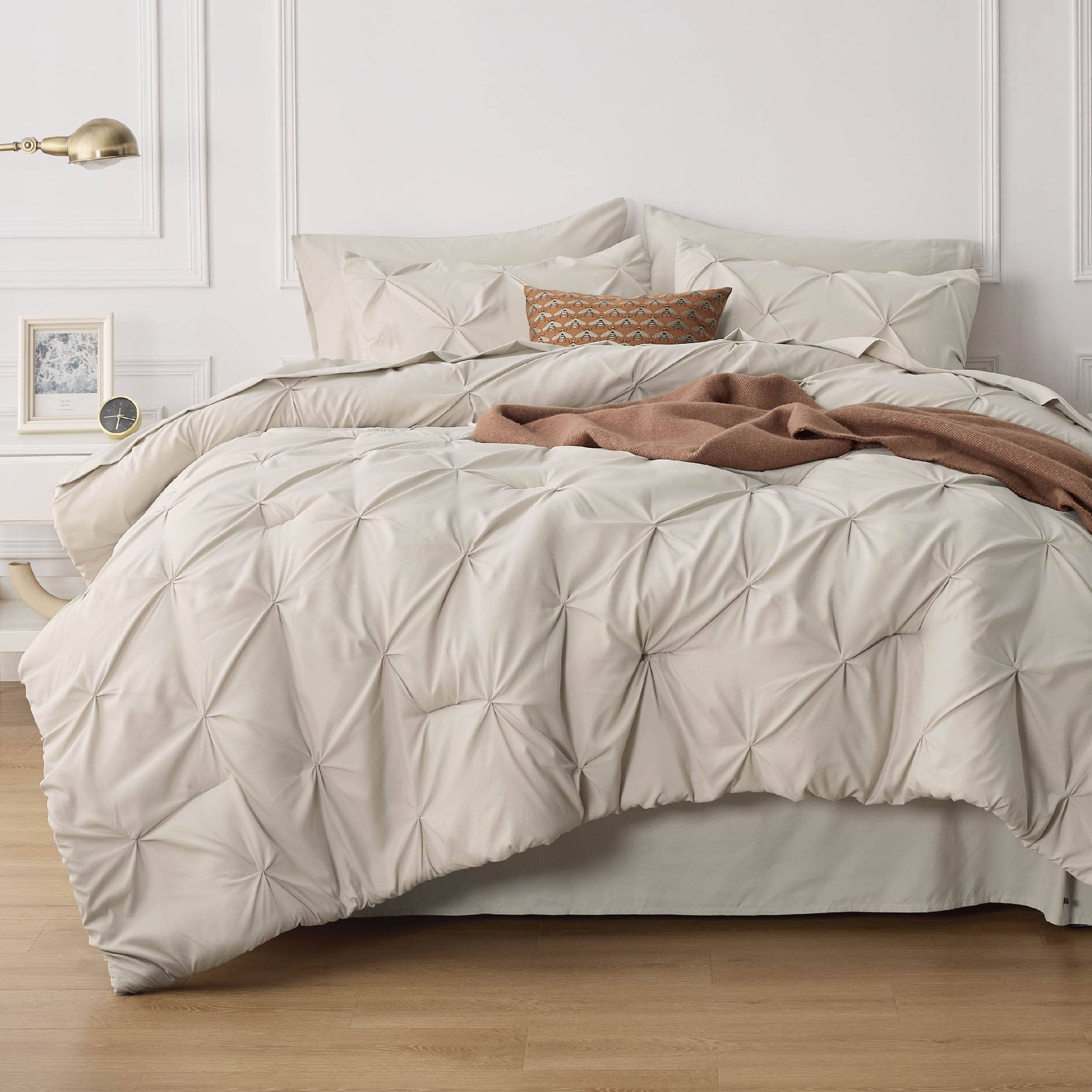 Bedsure Dark Grey Queen Comforter Set - 7 Pieces Pintuck Bed in A Bag, with  Comforters, Sheets, Pillowcases & Shams 