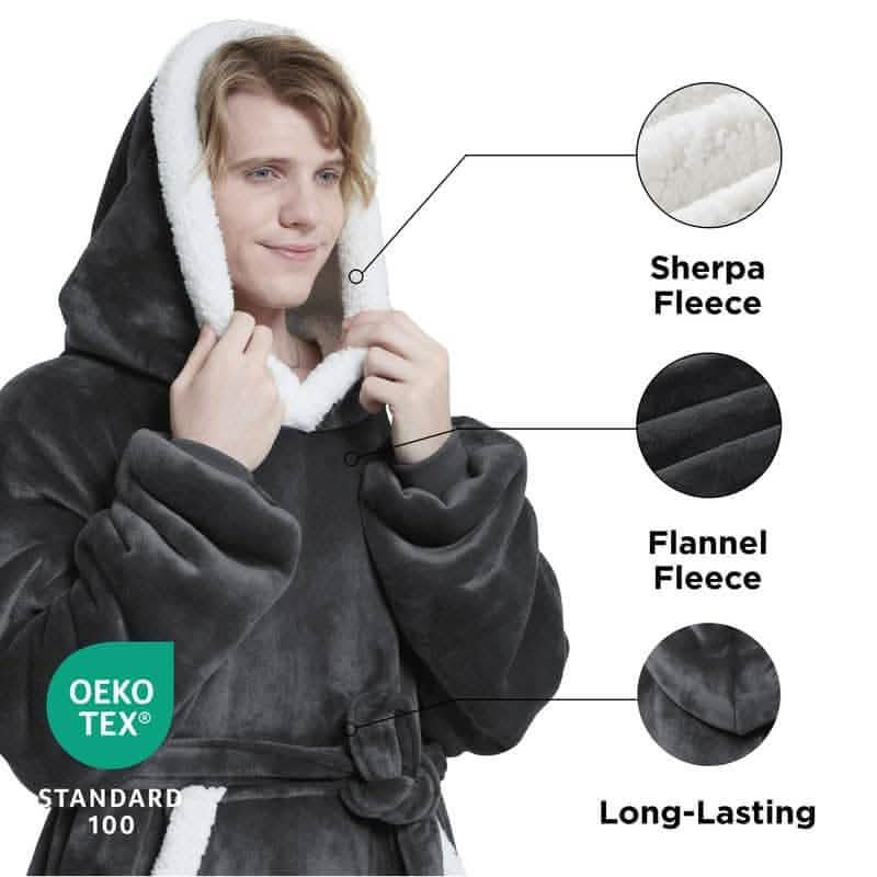 Sherpa Fleece Long Blanket Hoodie