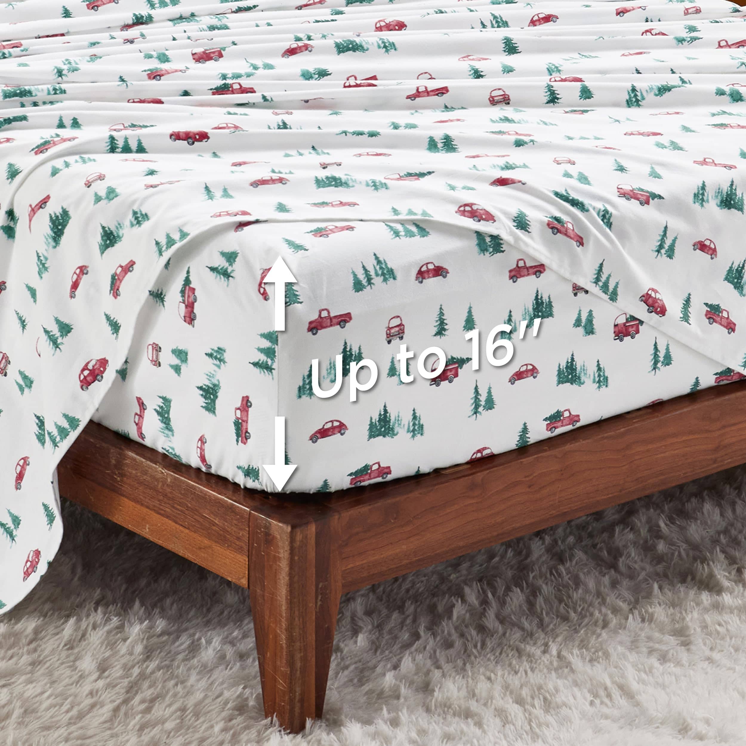 100% Cotton Christmas Car Printed Flannel Sheet Set