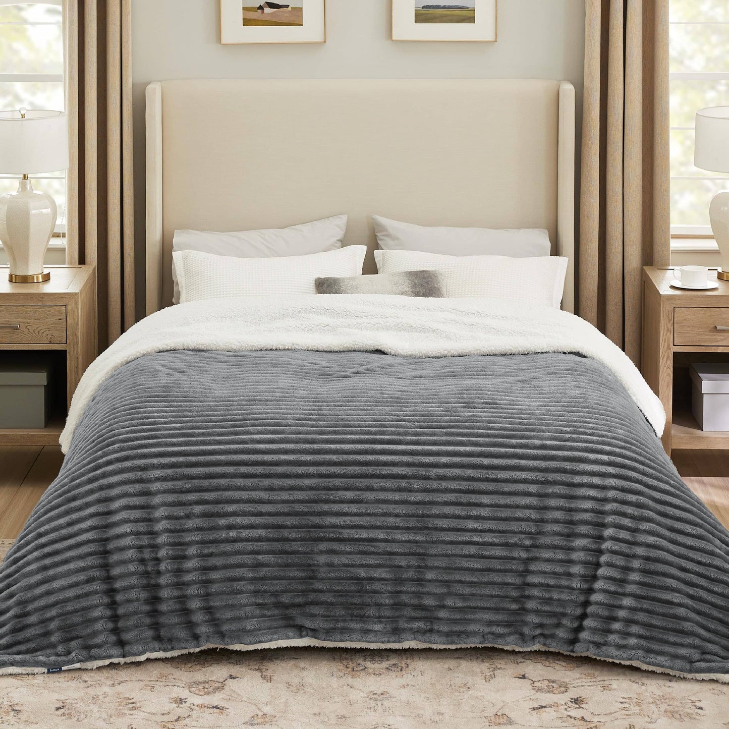 Jacquard Stripes Shaggy Sherpa Blanket