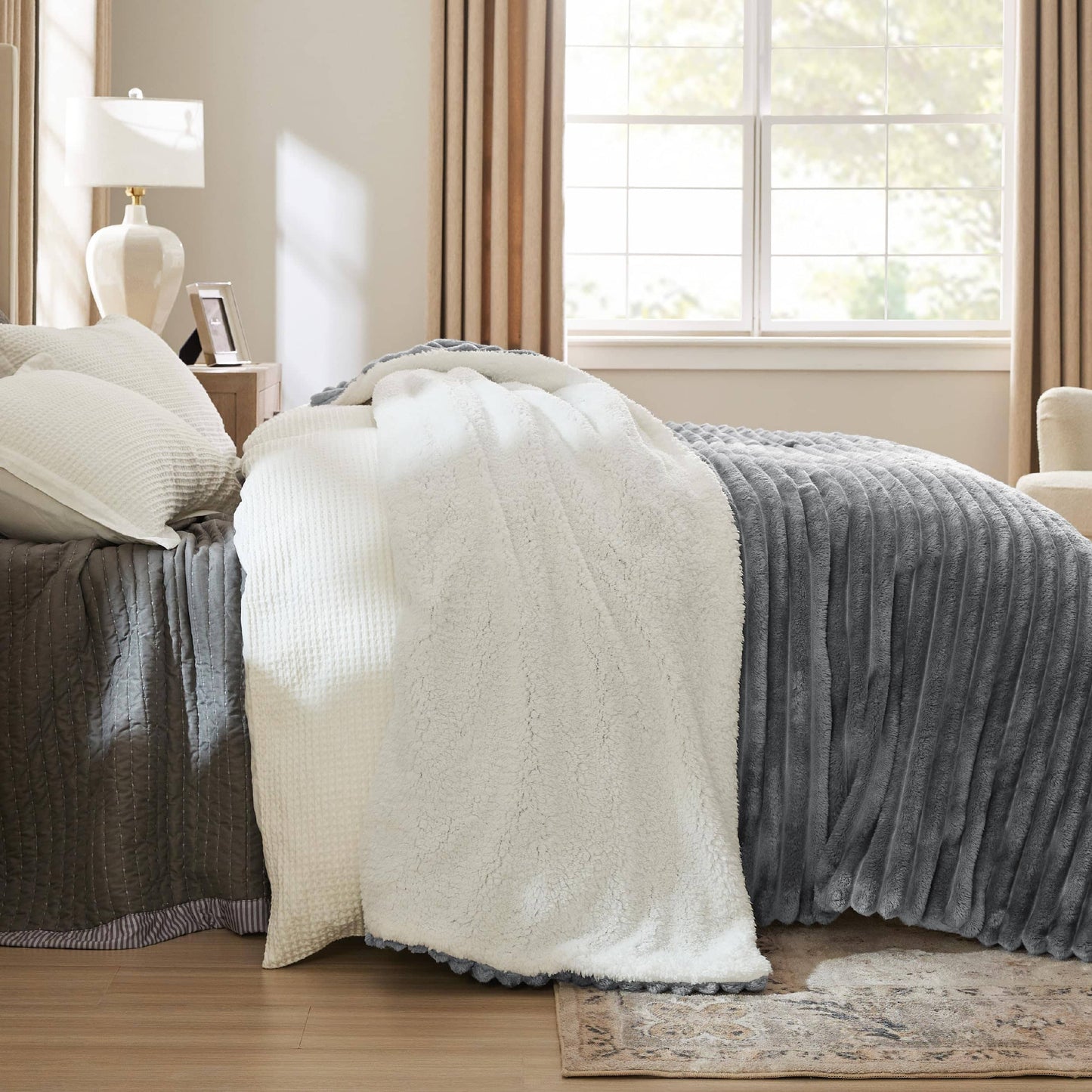 Jacquard Stripes Shaggy Sherpa Blanket