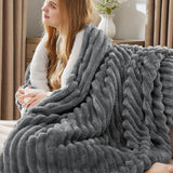 Bedsure Jacquard Stripes Shaggy Sherpa Blanket