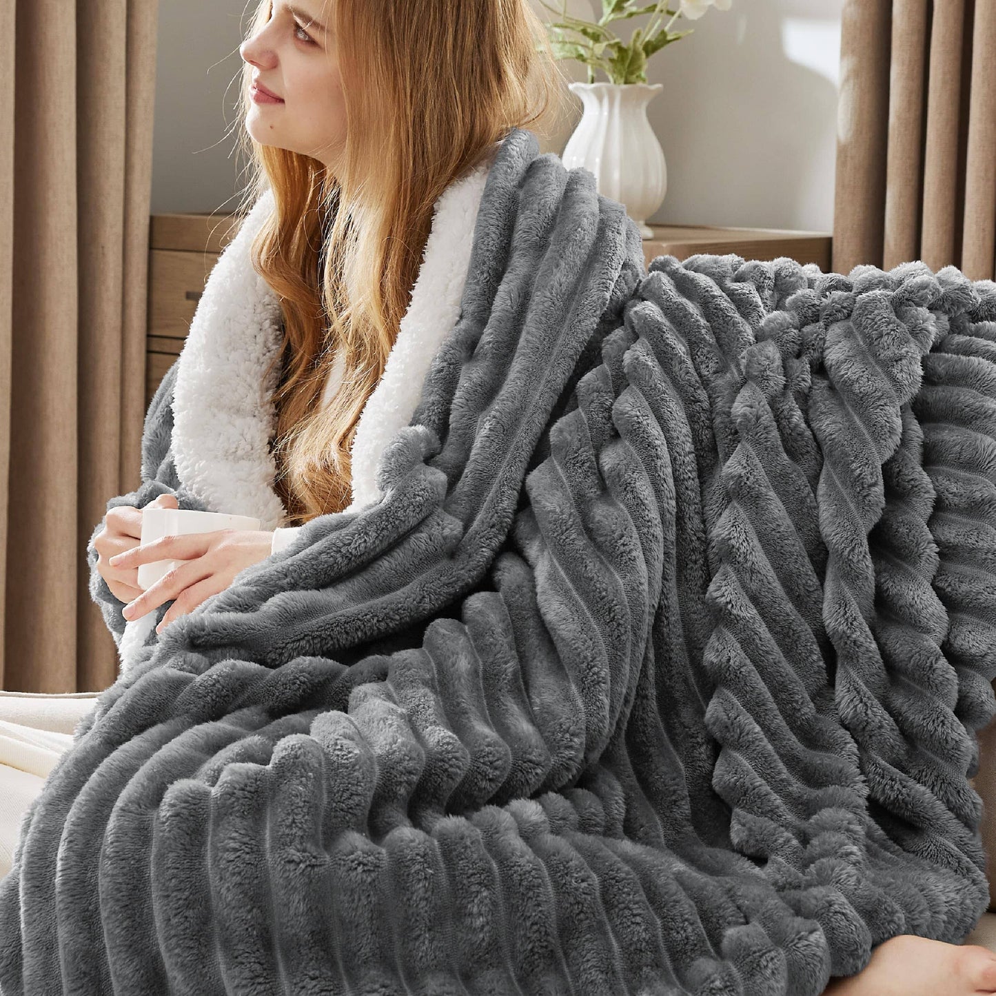 Jacquard Stripes Shaggy Sherpa Blanket