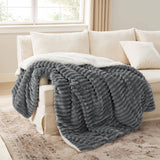 Bedsure Jacquard Stripes Shaggy Sherpa Blanket