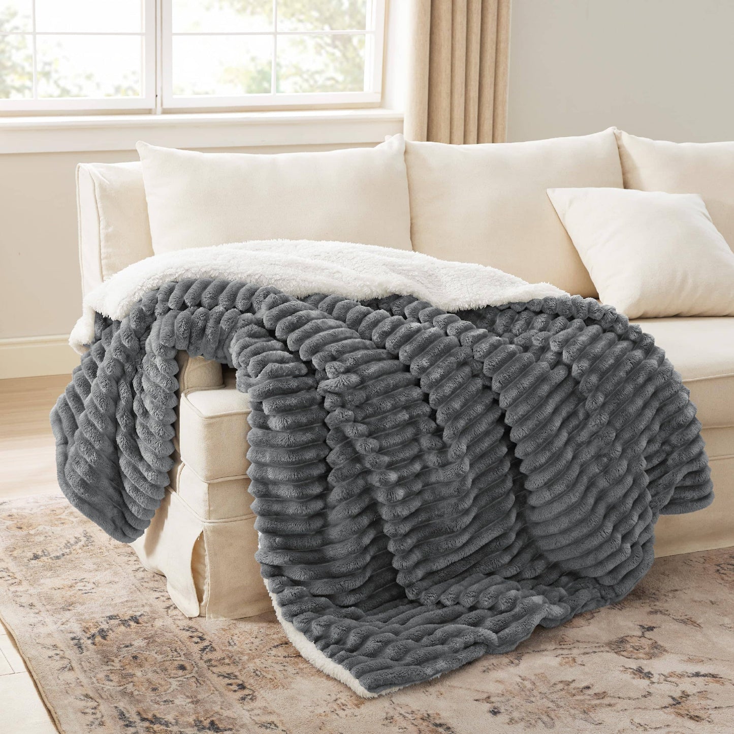 Jacquard Stripes Shaggy Sherpa Blanket