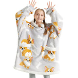 Sherpa Fleece Printed Short Wearable Blanket Hoodie