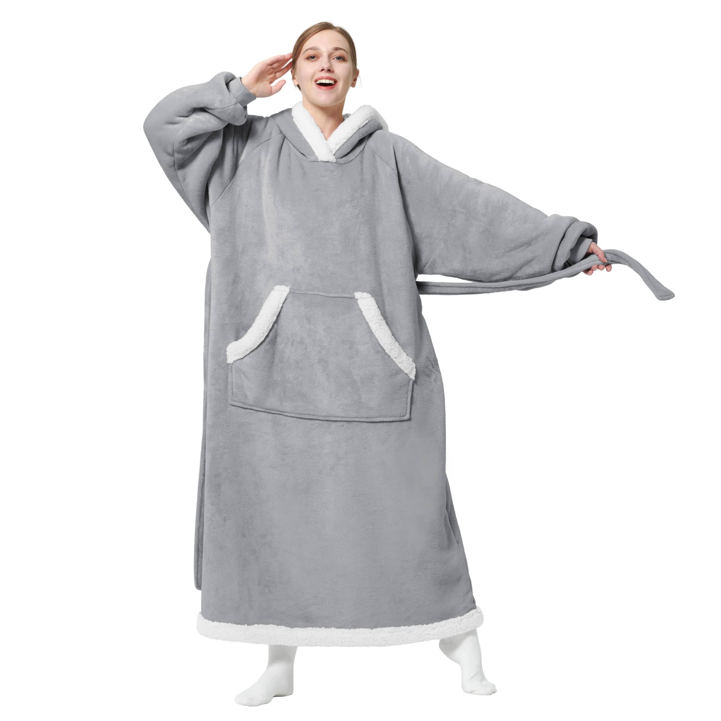 Sherpa Fleece Long Blanket Hoodie