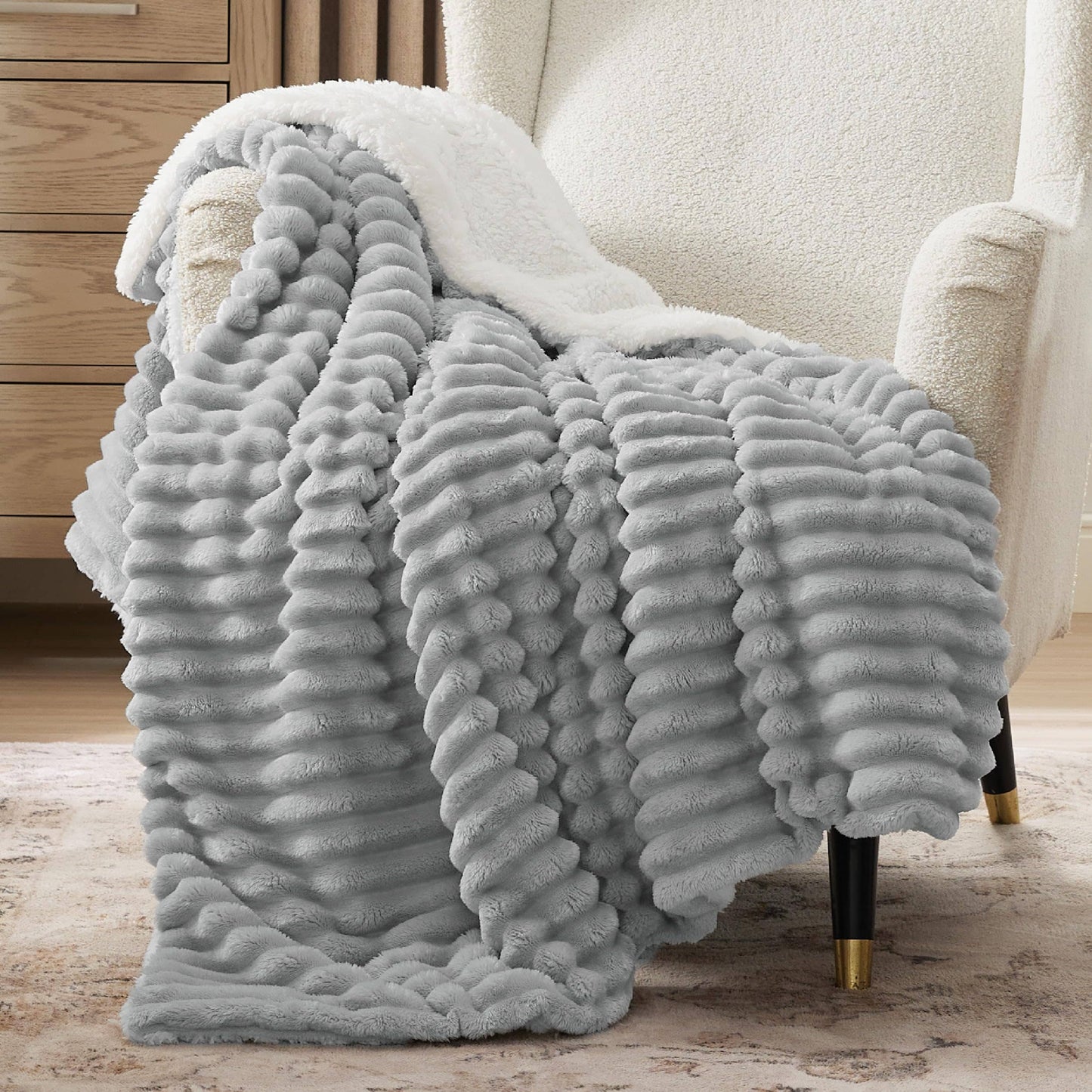 Jacquard Stripes Shaggy Sherpa Blanket