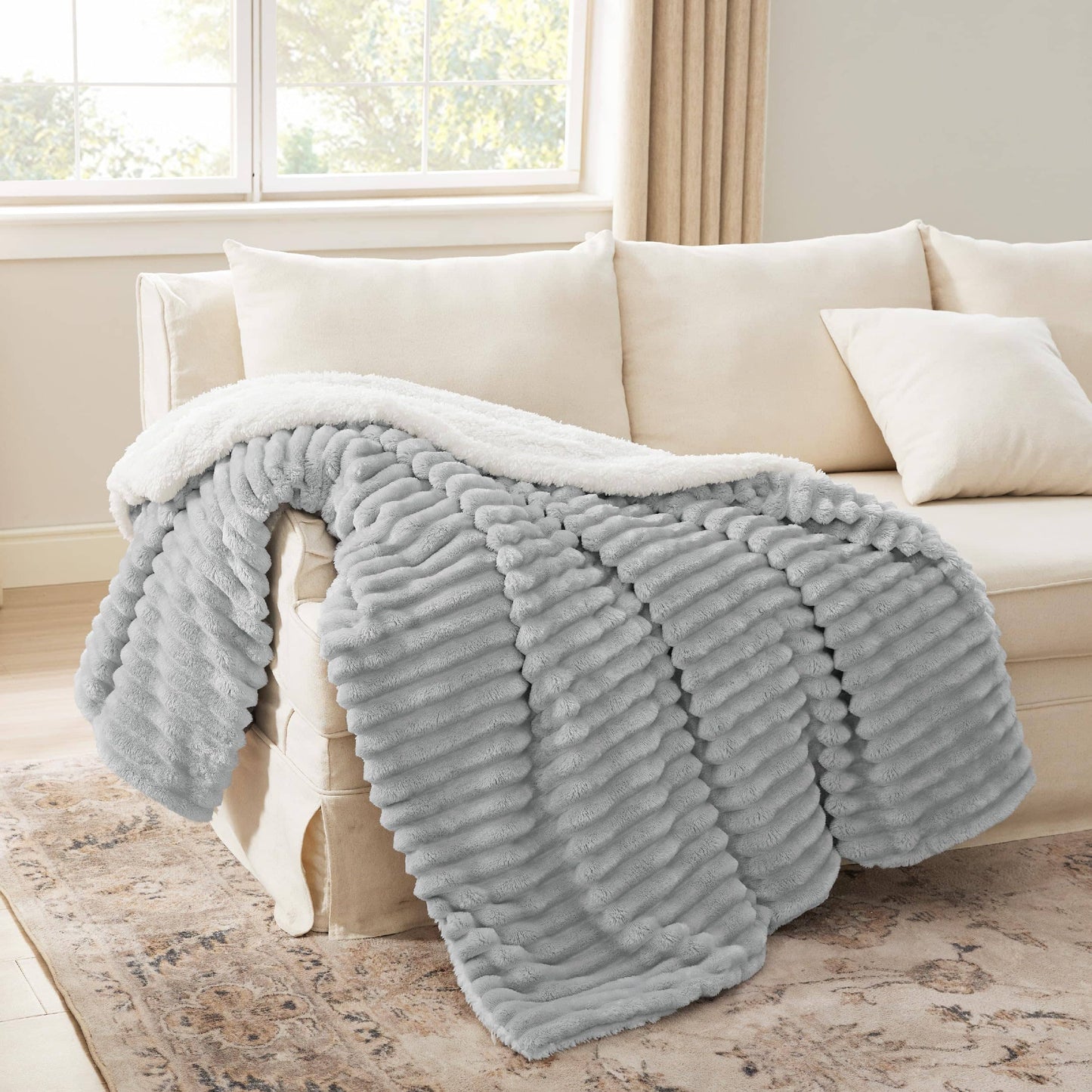 Jacquard Stripes Shaggy Sherpa Blanket