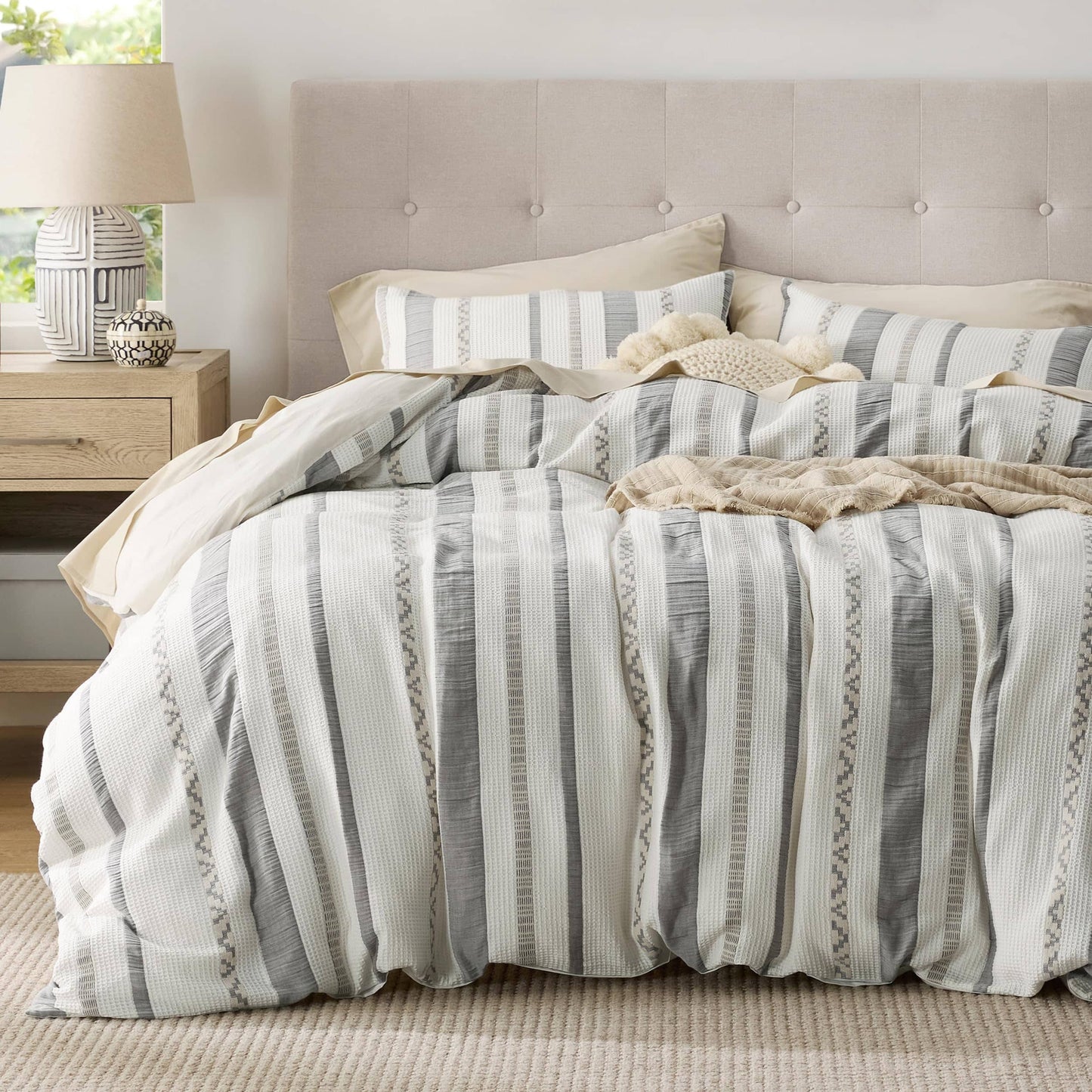 Cotton Boho Waffle Weave Duvet Cover Set