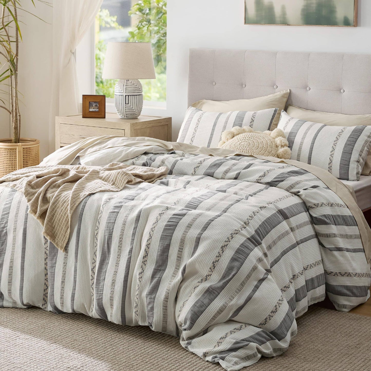 Cotton Boho Waffle Weave Duvet Cover Set