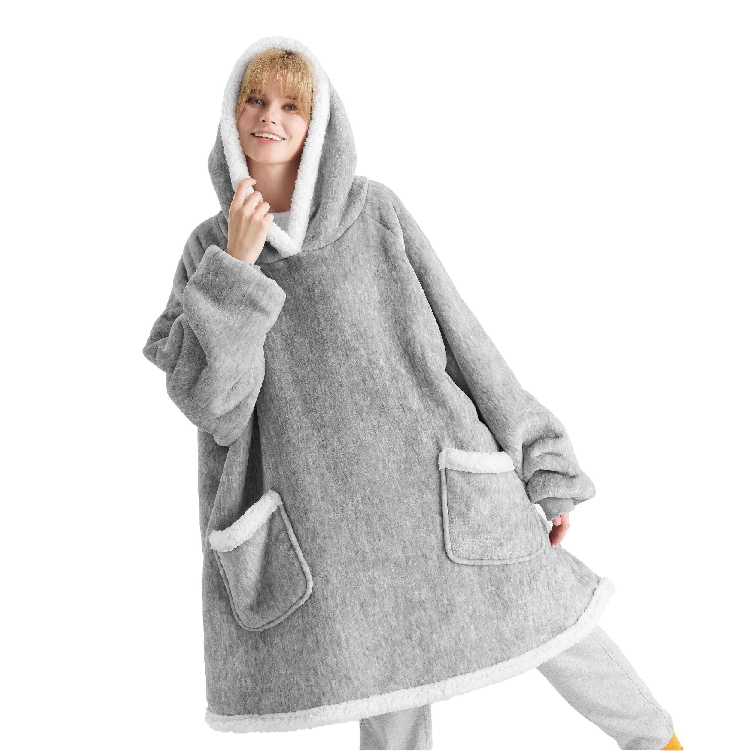 Sherpa Fleece Solid Short Wearable Blanket Hoodie