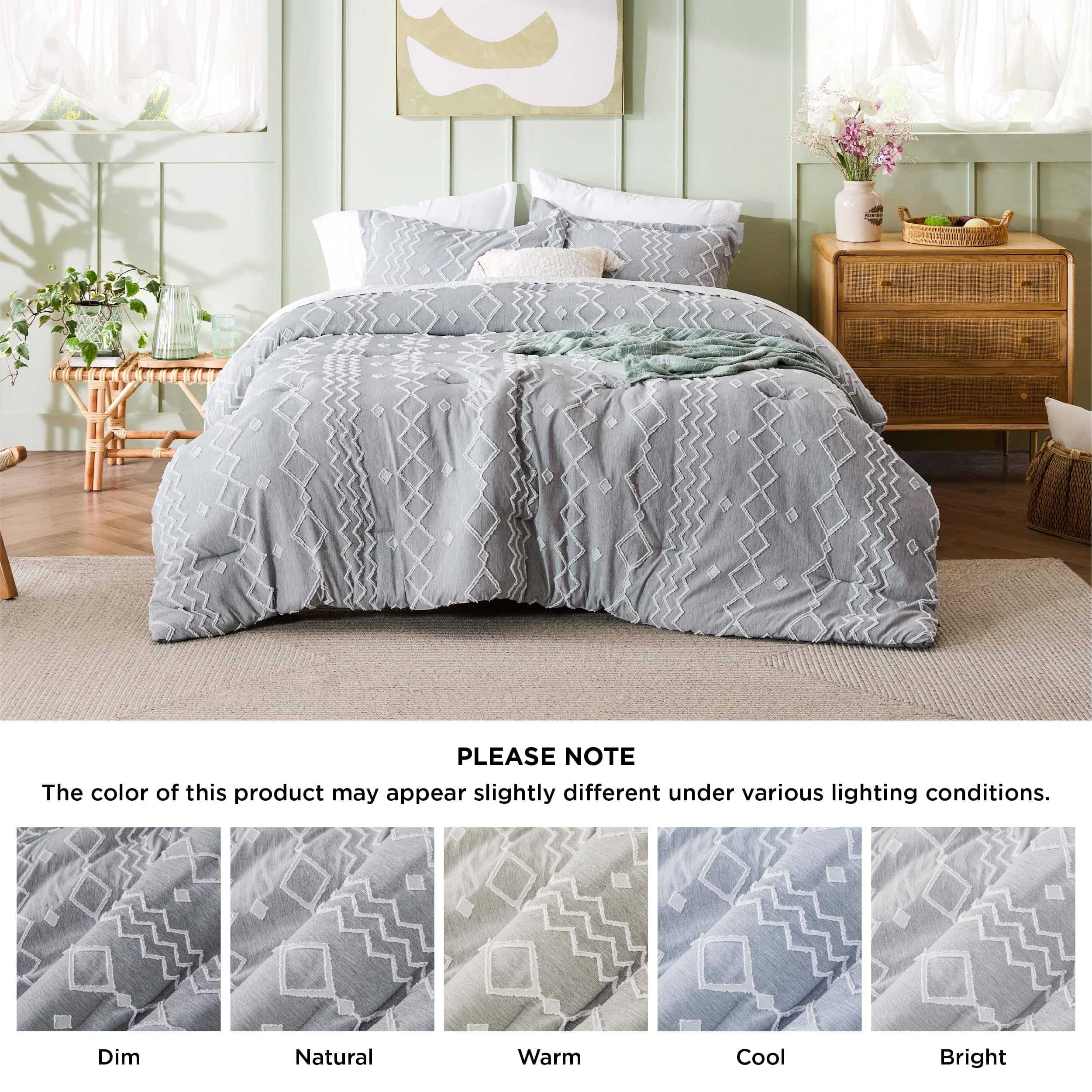 Embroidery Boho Cationic Dyeing Comforter Set