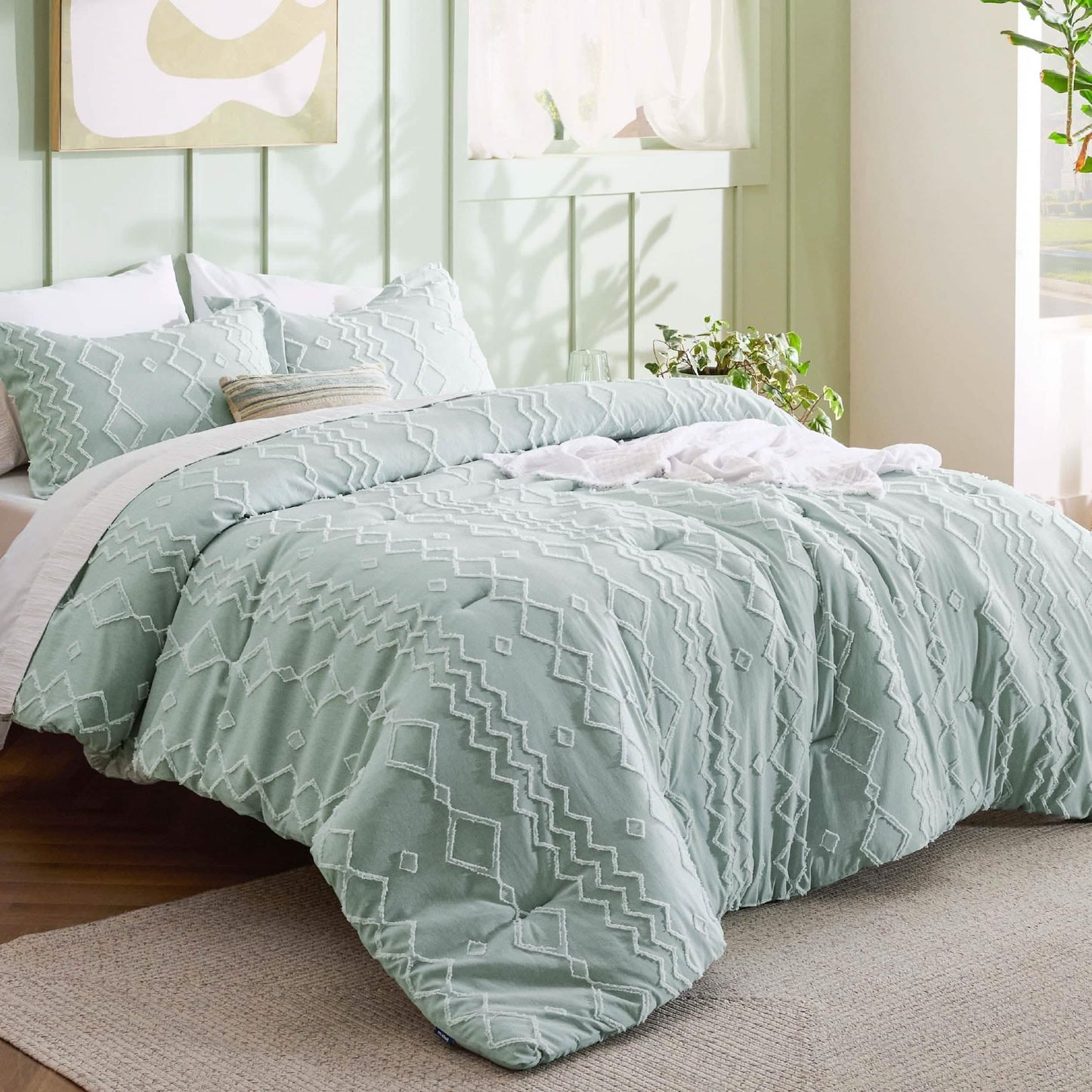 Embroidery Boho Cationic Dyeing Comforter Set