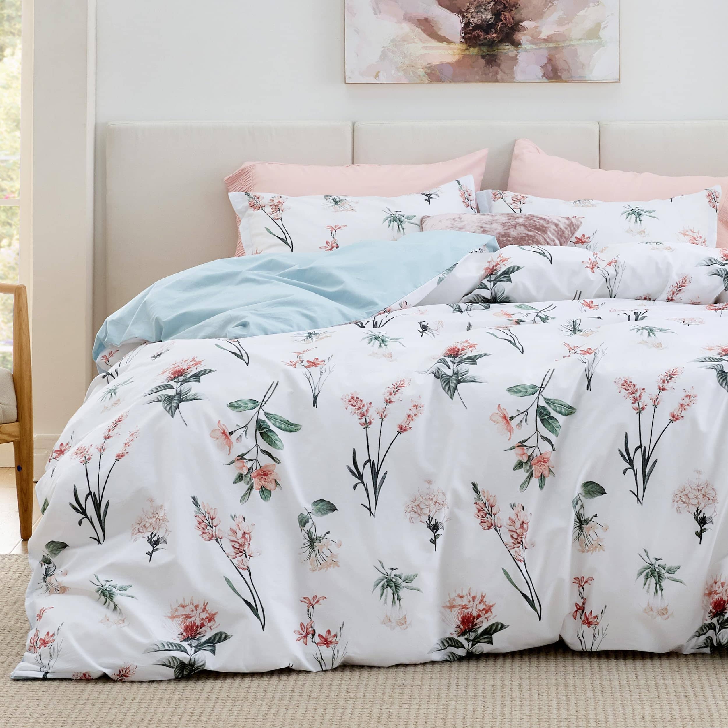 Bedsure 100% Cotton Reversible Floral Duvet Cover Set