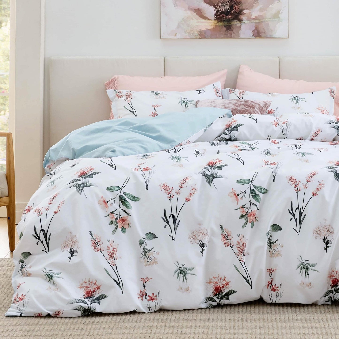 100% Cotton Reversible Floral Duvet Cover Set