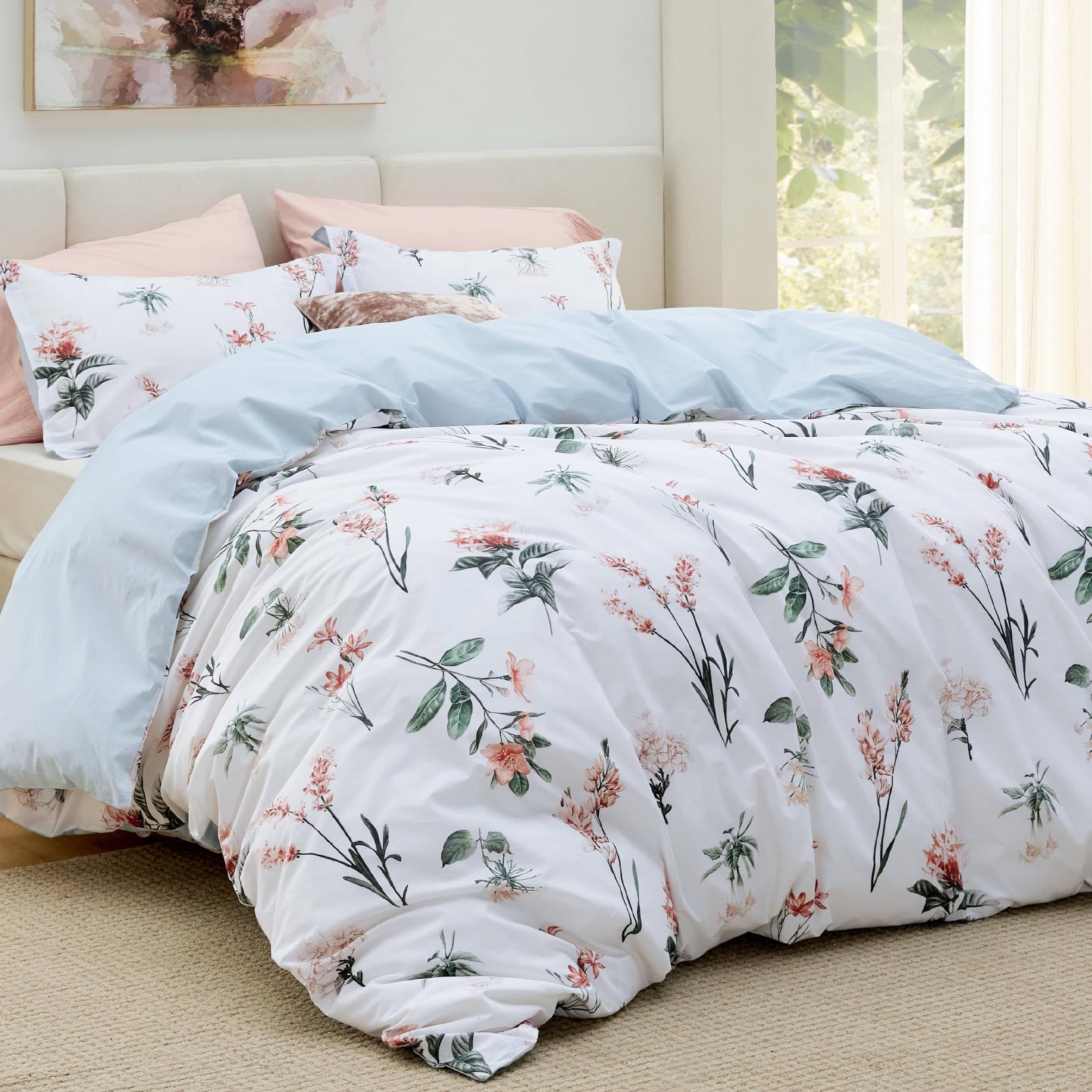 Bedsure 100% Cotton Reversible Floral Duvet Cover Set