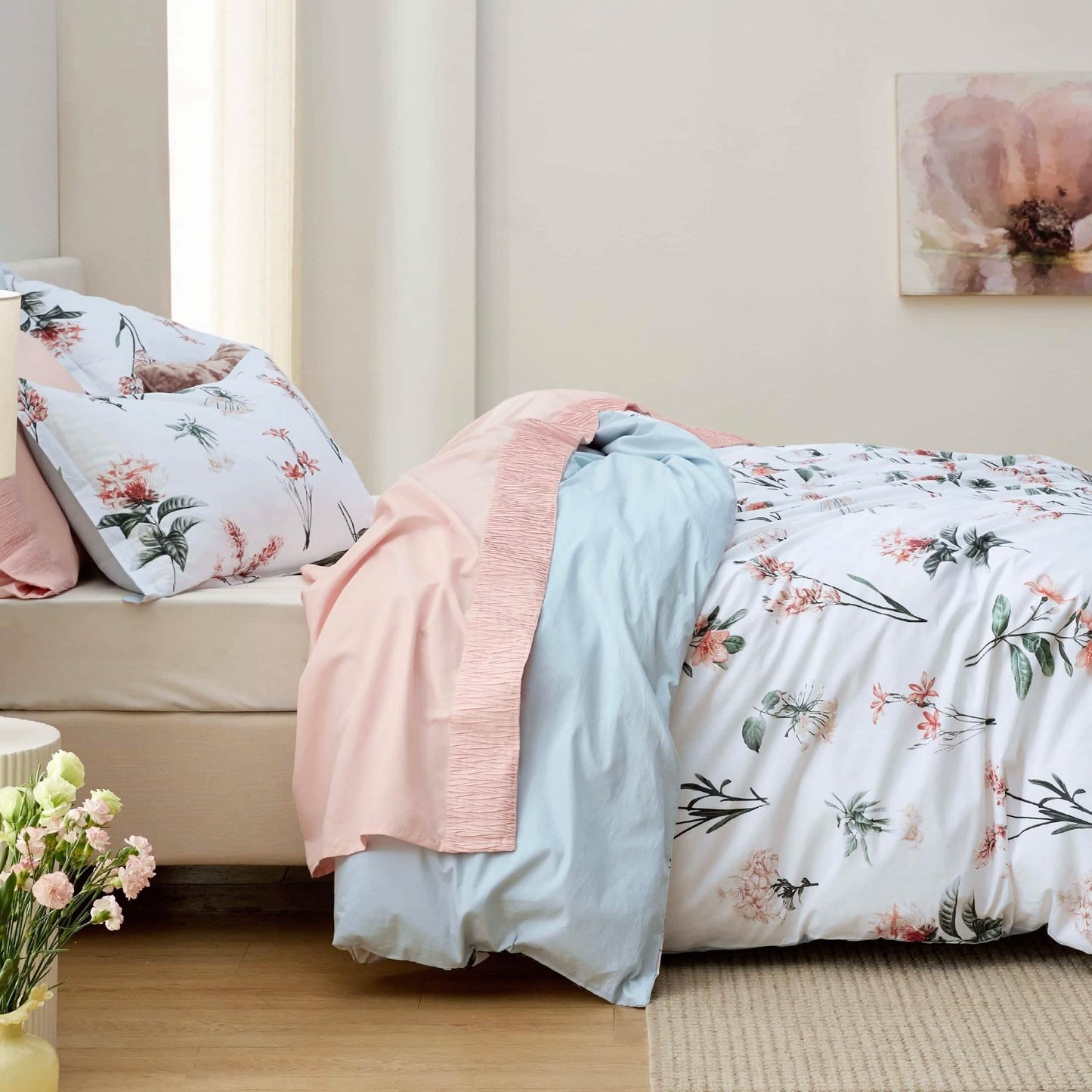 100% Cotton Reversible Floral Duvet Cover Set