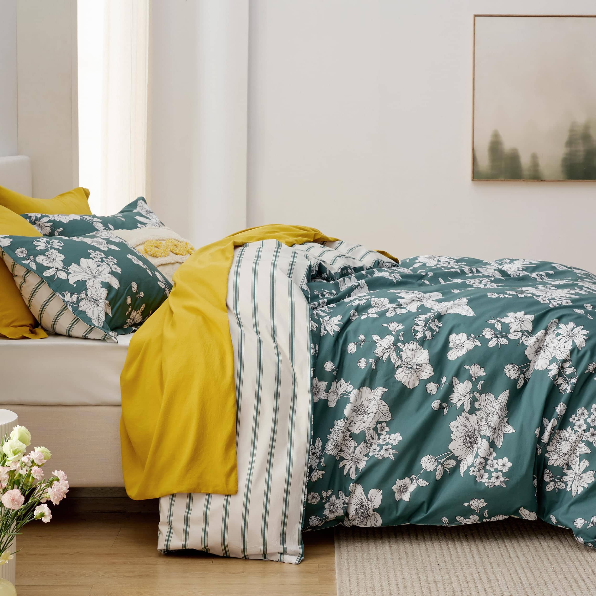 Bedsure 100% Cotton Reversible Floral Duvet Cover Set