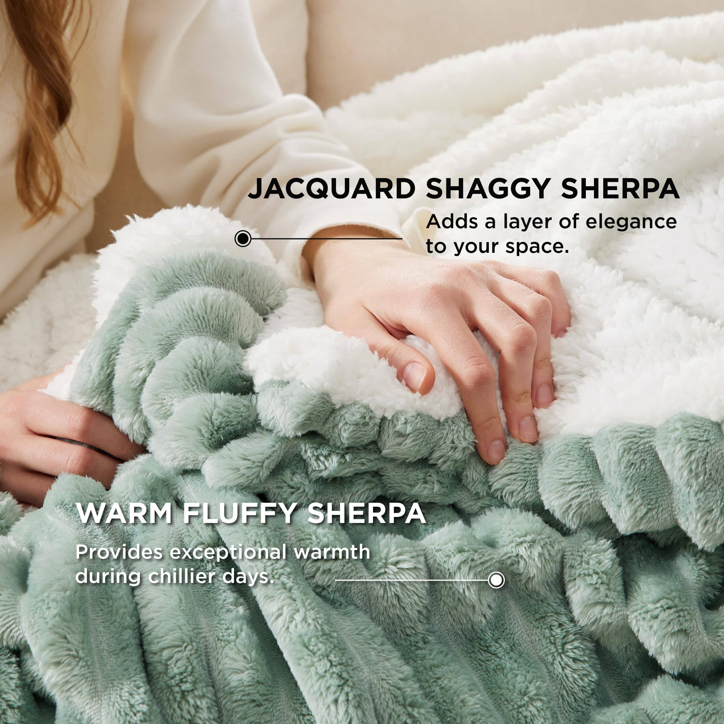 Bedsure Jacquard Stripes Shaggy Sherpa Blanket