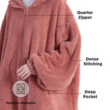 Fuzzy Sherpa Half-zipper Wearable Blanket Hoodie