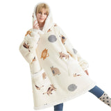 Sherpa Fleece Printed Short Wearable Blanket Hoodie