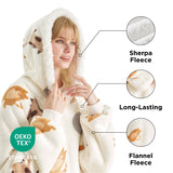 Sherpa Fleece Printed Short Wearable Blanket Hoodie