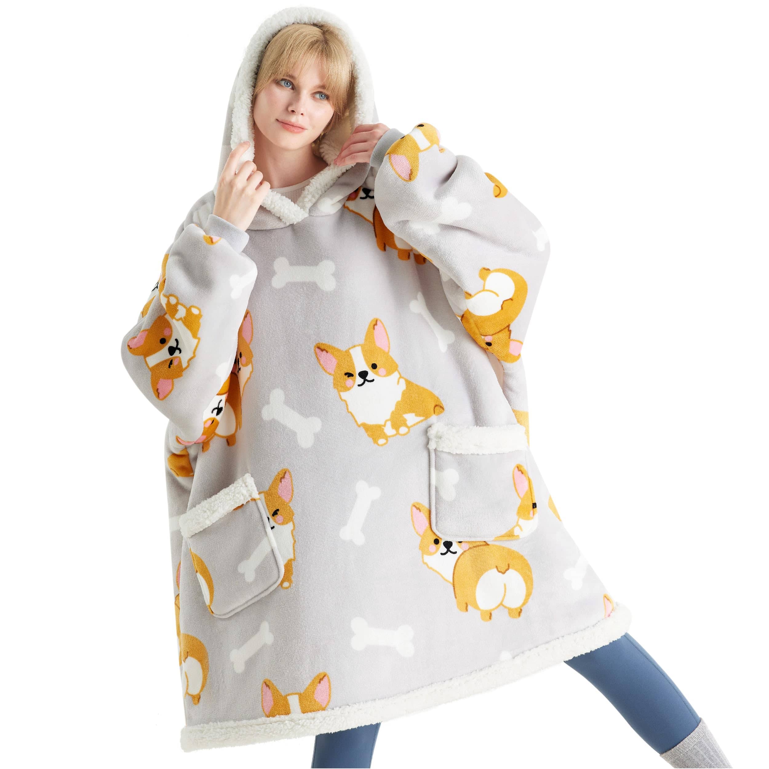 Sherpa Fleece Printed Short Wearable Blanket Hoodie