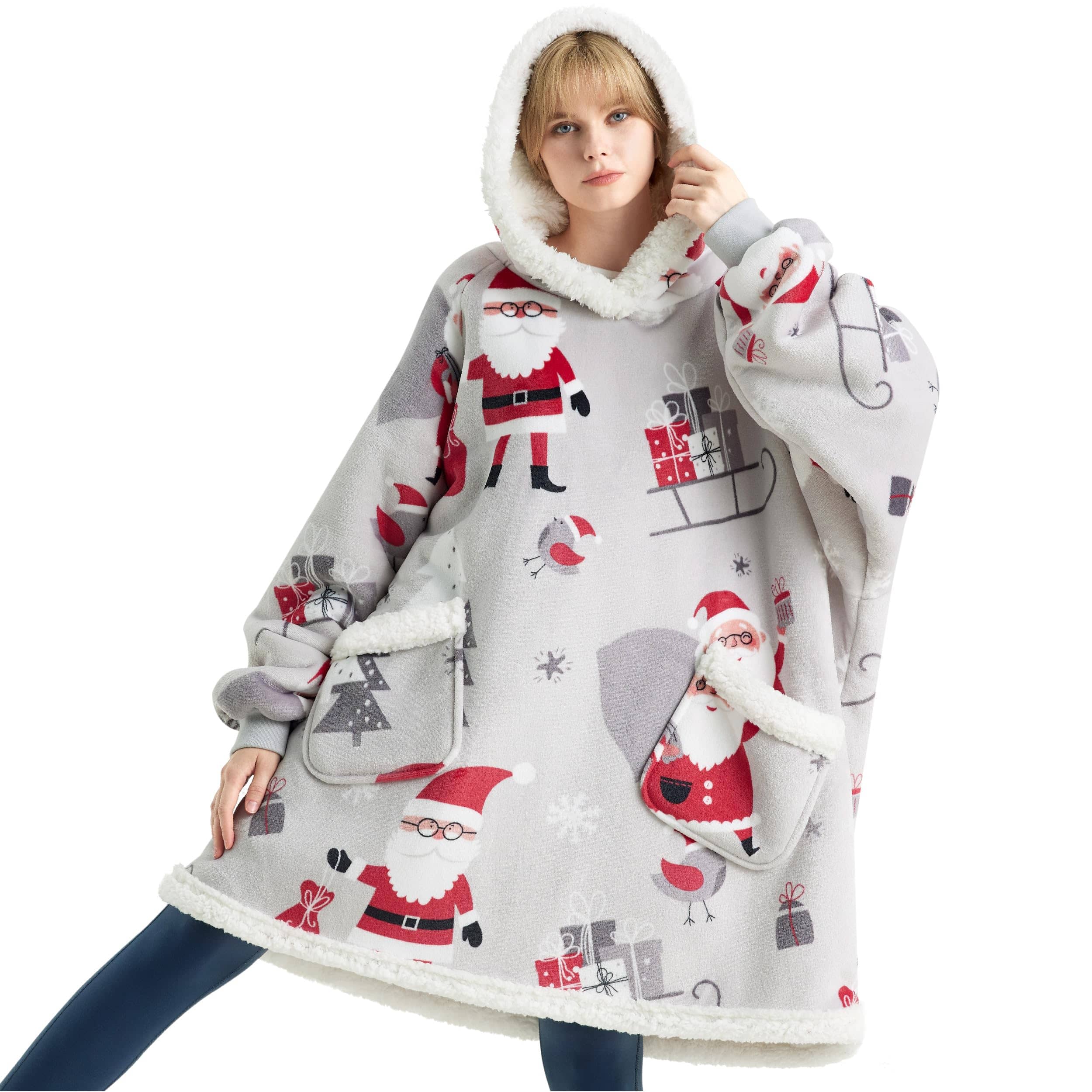 Sherpa Fleece Printed Short Wearable Blanket Hoodie
