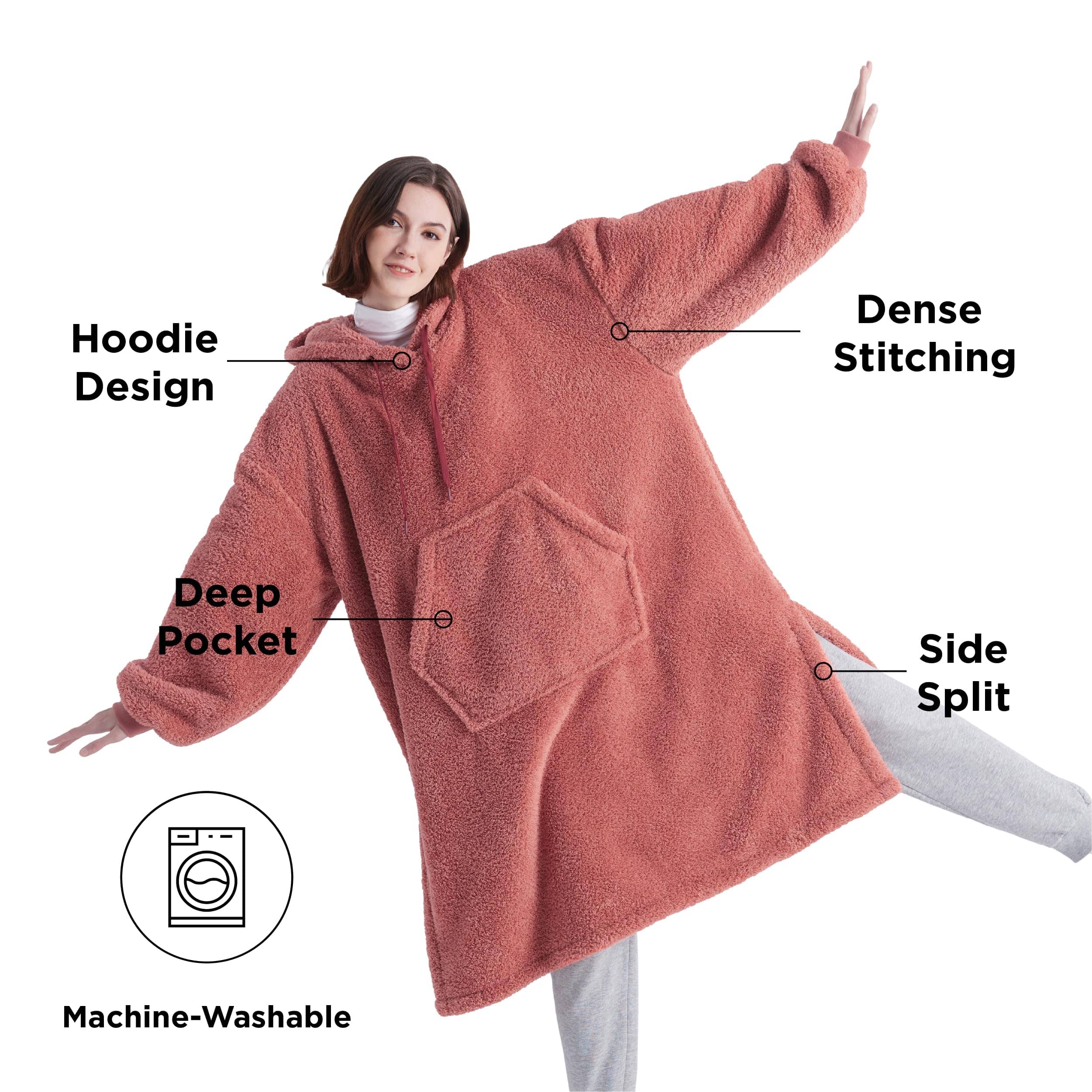 Fuzzy Sherpa Half-zipper Wearable Blanket Hoodie