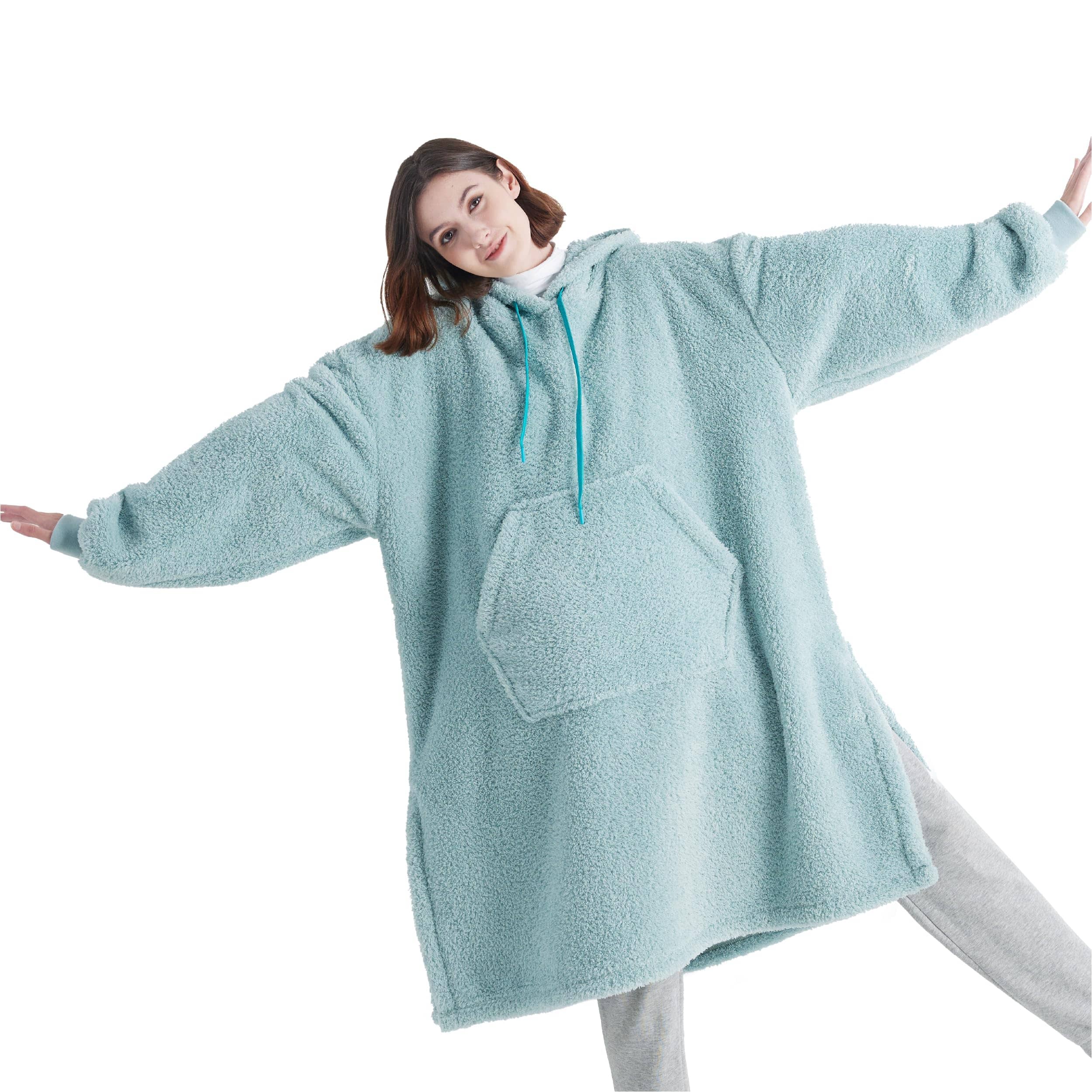 Fuzzy Sherpa Slit Wearable Blanket Hoodie