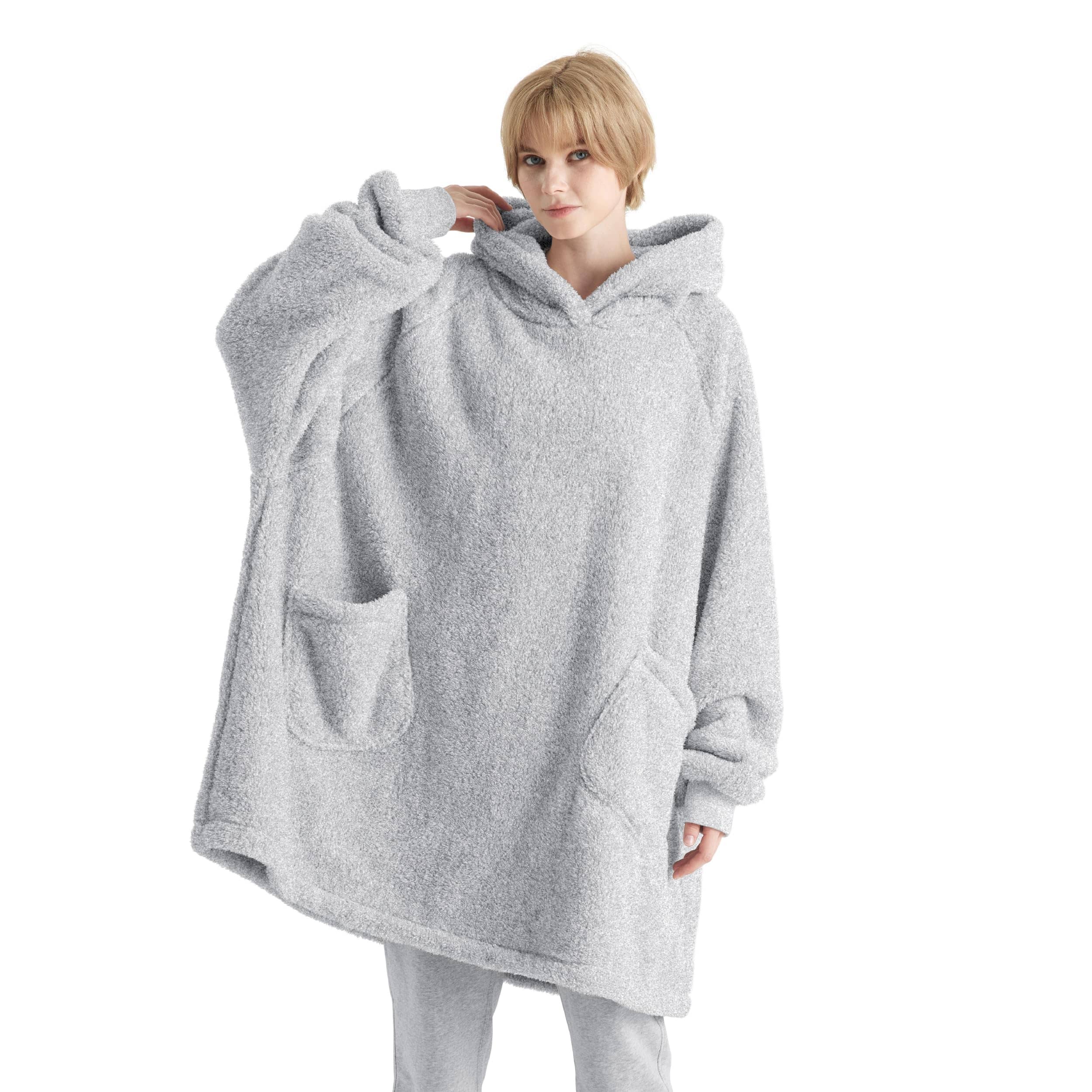 Fuzzy Sherpa Slit Wearable Blanket Hoodie