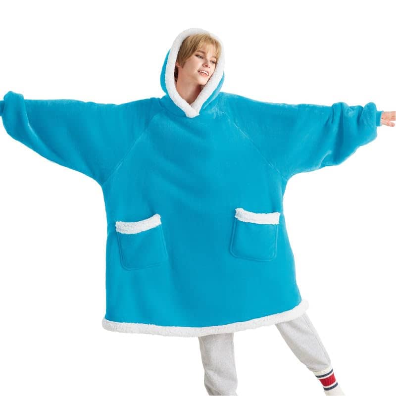 Sherpa Fleece Solid Short Wearable Blanket Hoodie