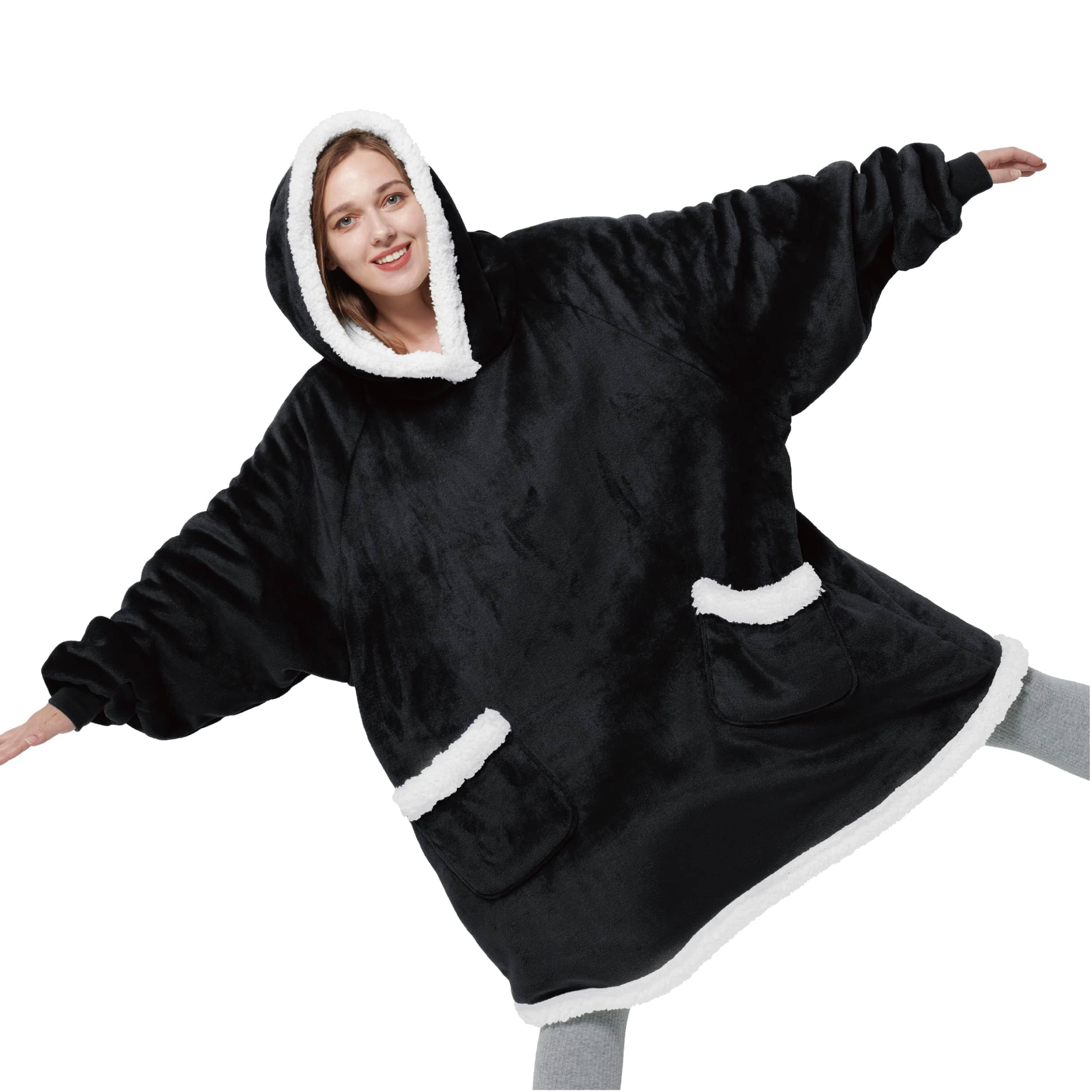 Sherpa Fleece Solid Short Wearable Blanket Hoodie