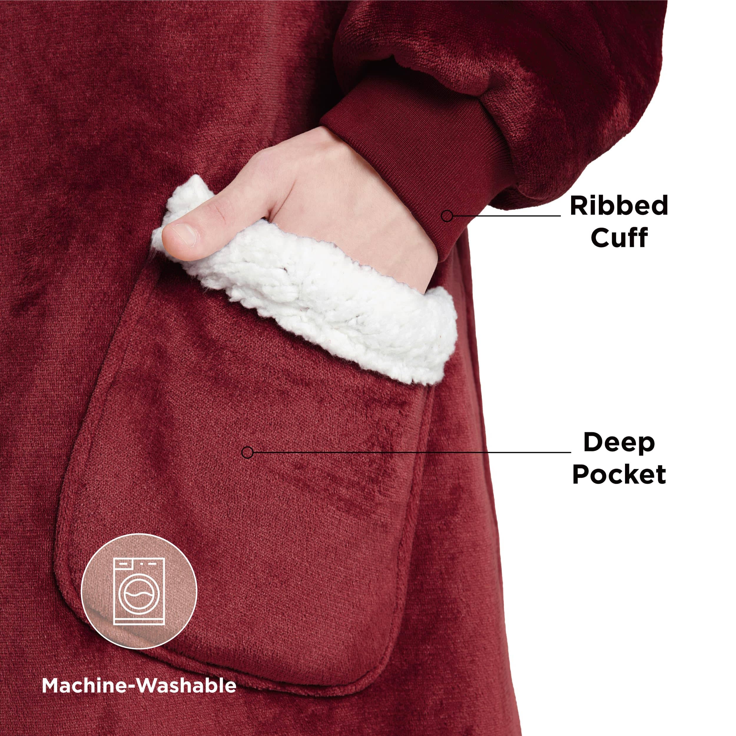 Sherpa Fleece Solid Short Wearable Blanket Hoodie