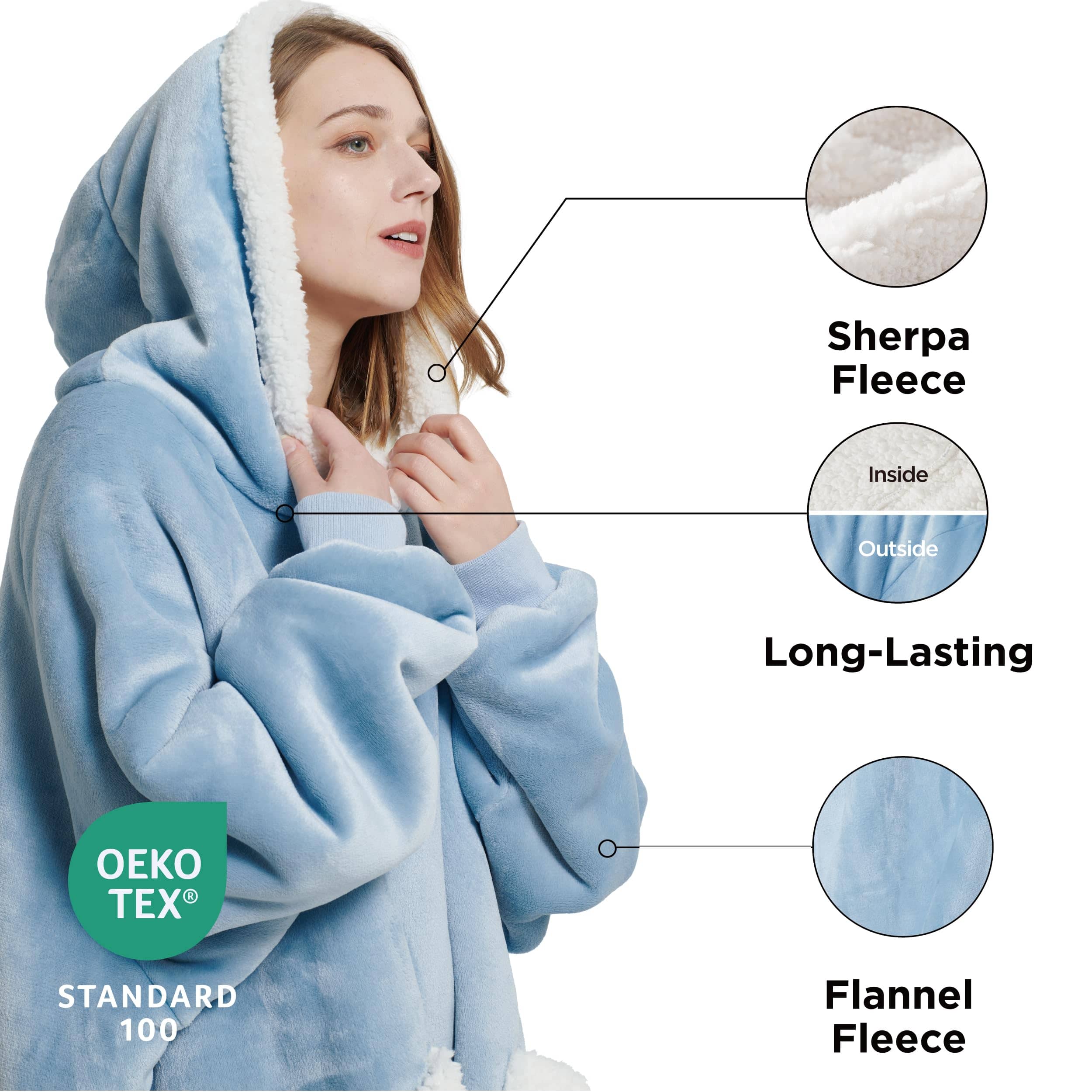 Sherpa Fleece Solid Short Wearable Blanket Hoodie