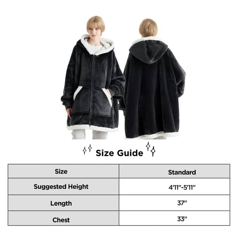 Sherpa Fleece Zippered Short Wearable Blanket Hoodie