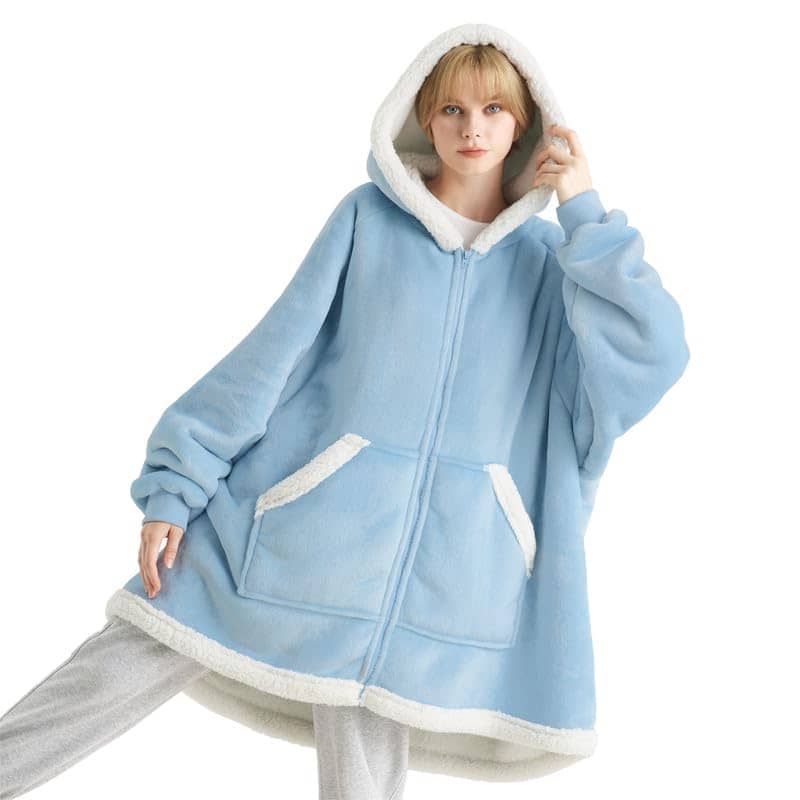 Sherpa Fleece Zippered Short Wearable Blanket Hoodie