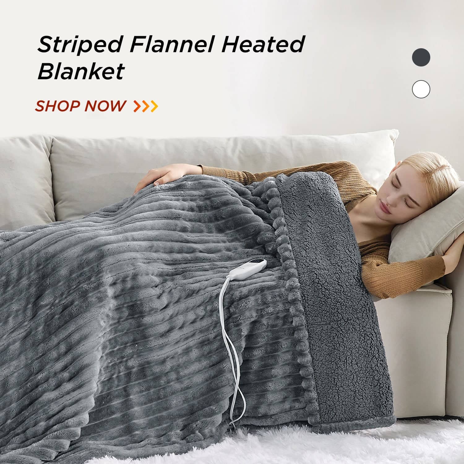 Striped Flannel Heated Blanket