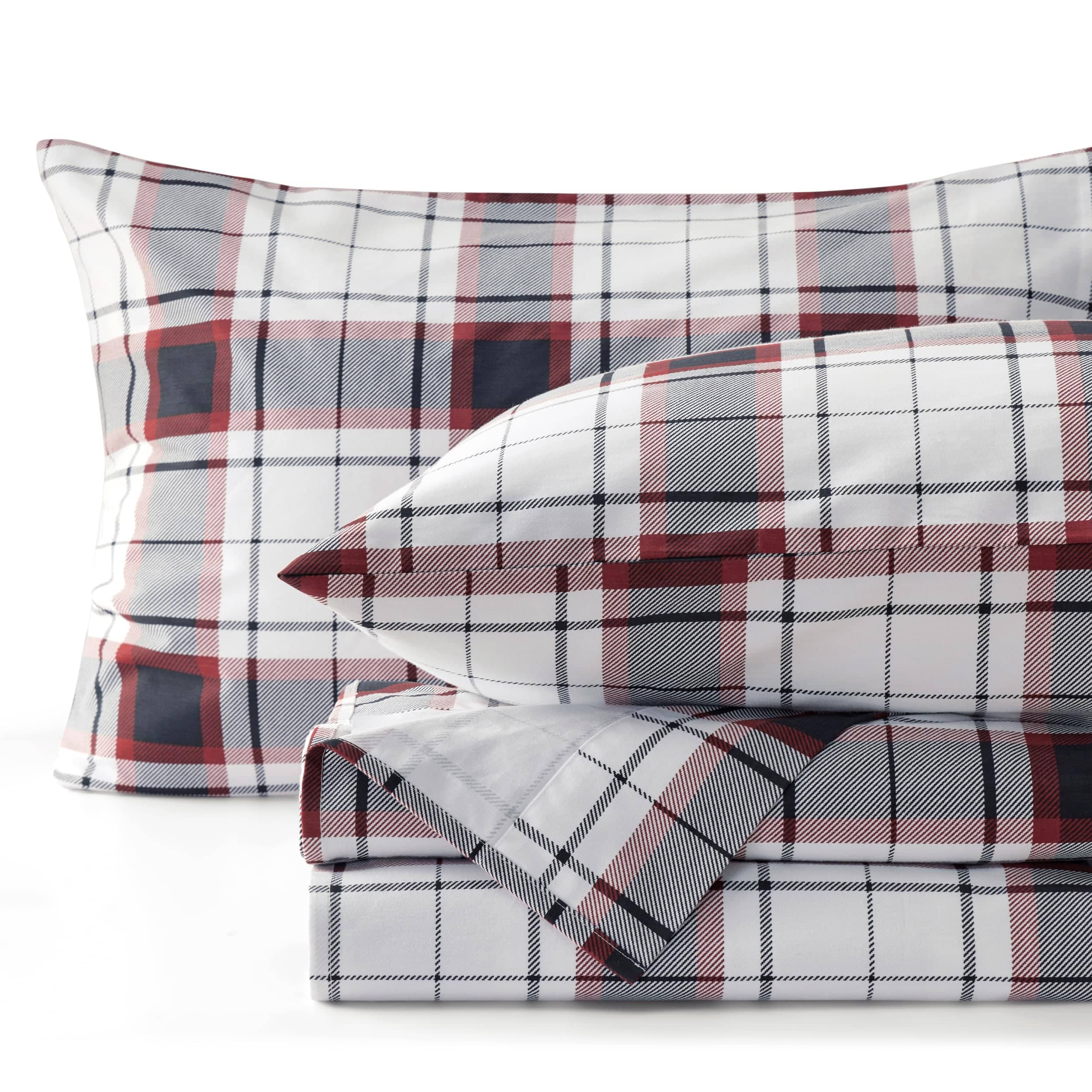 100% Cotton Tartan Plaid Printed Flannel Sheet Set