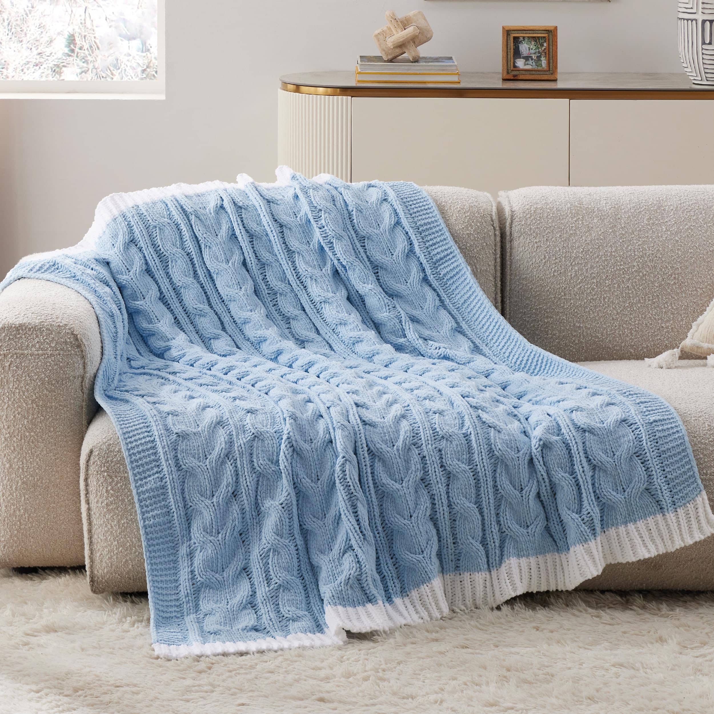 Cable Chenille Chunky Knit Throw Blanket