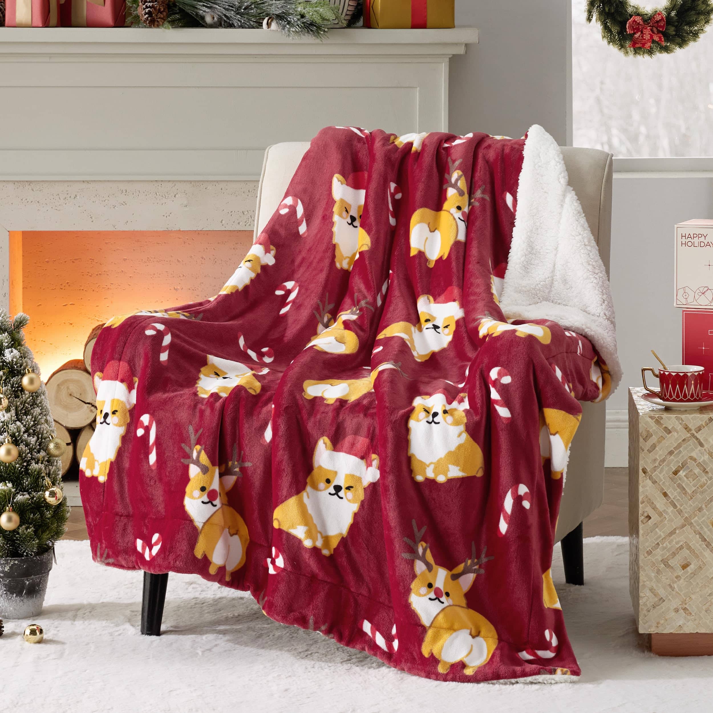 Bedsure Christmas Corgi Sherpa Throw Blanket