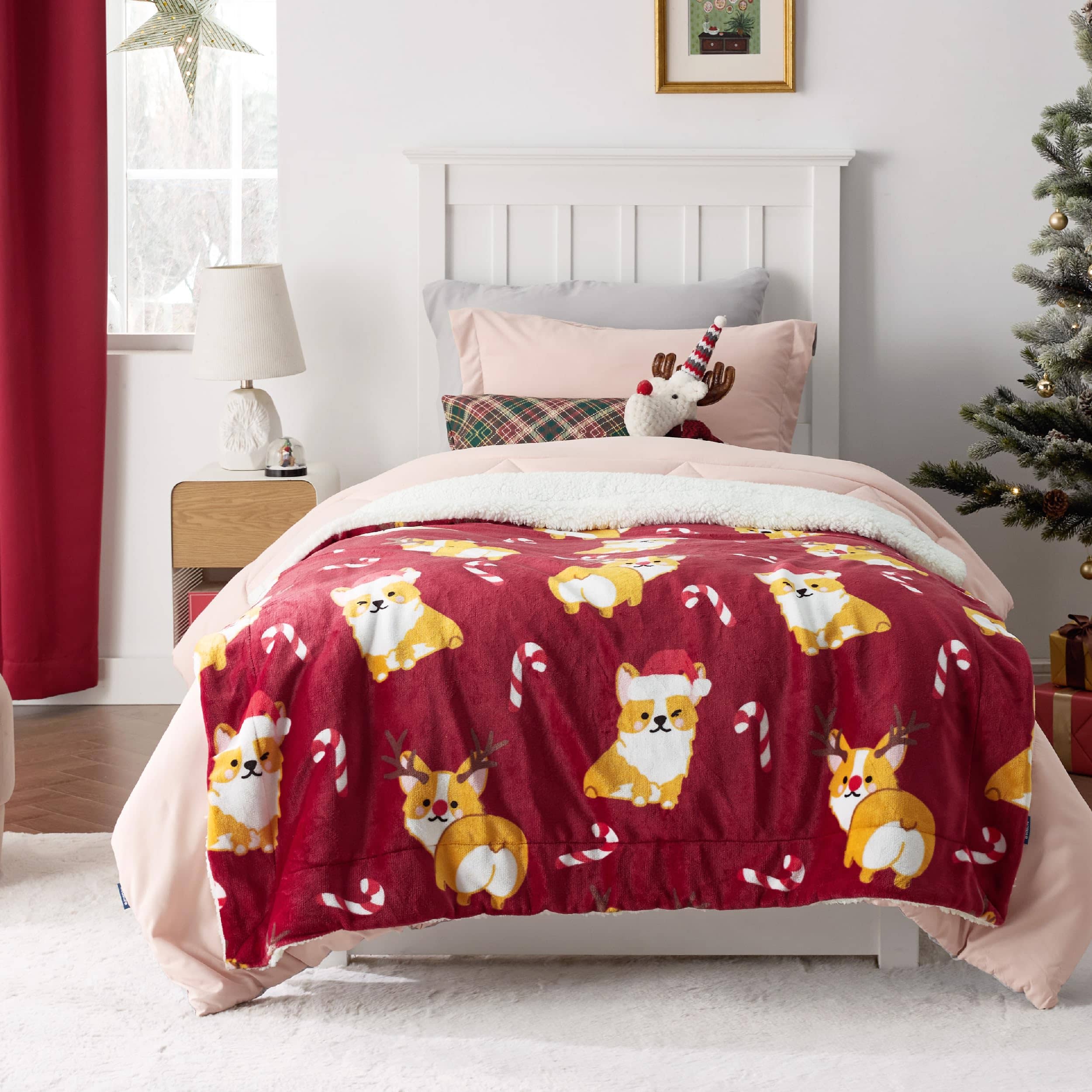 Bedsure Christmas Corgi Sherpa Throw Blanket