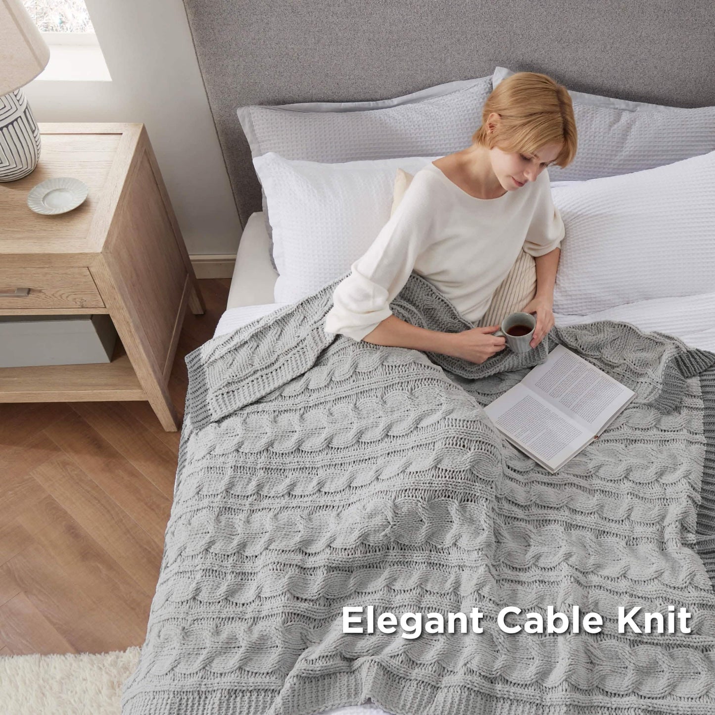 Cable Chenille Chunky Knit Throw Blanket