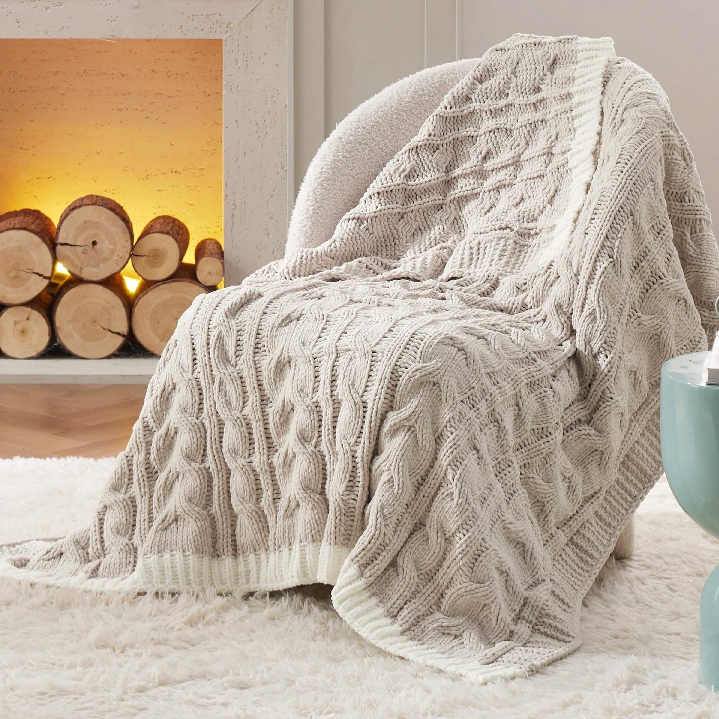 Cable Chenille Chunky Knit Throw Blanket